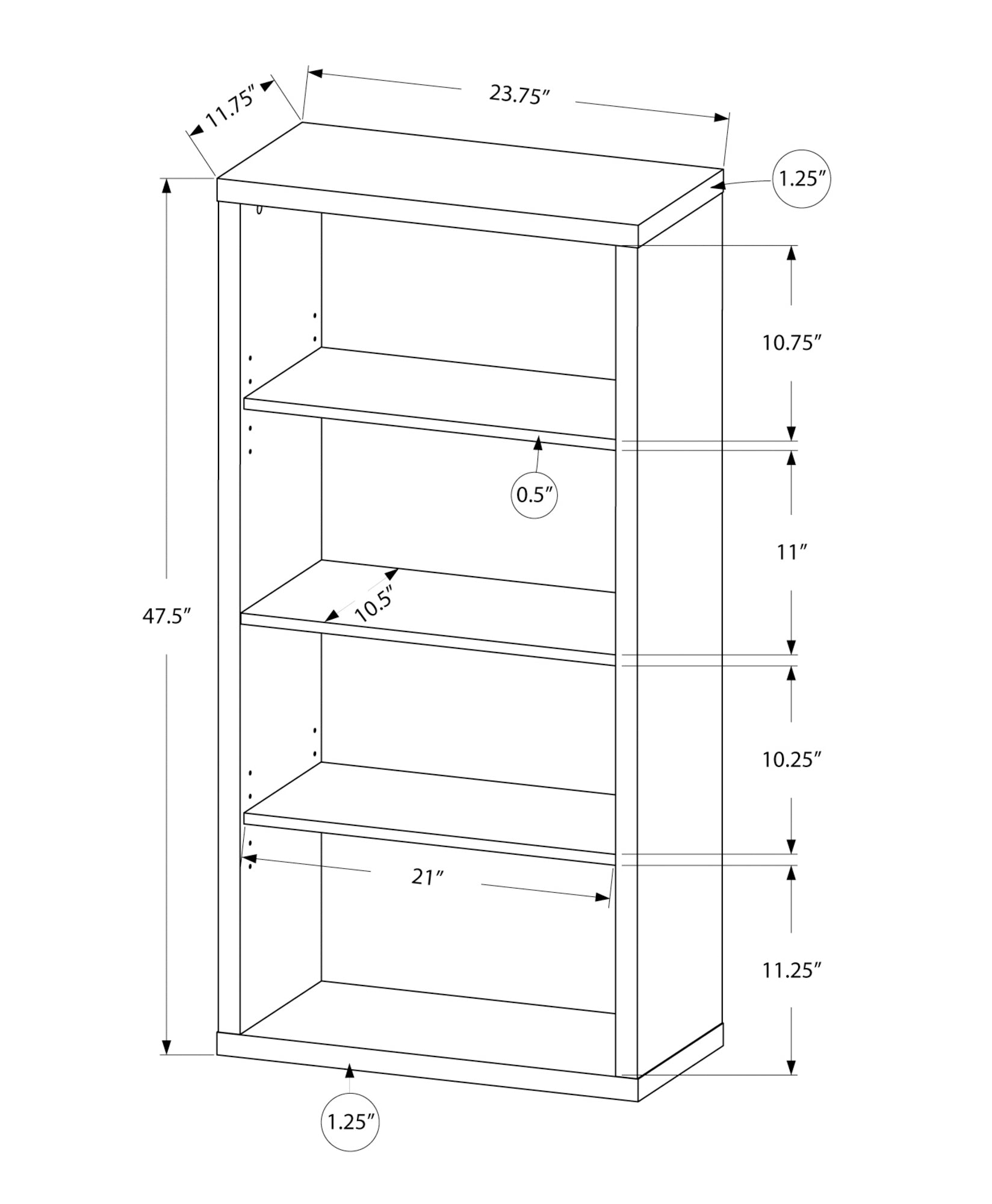 Bookcase - 48H / Grey Reclaimed Wood-Look / Adj. Shelves