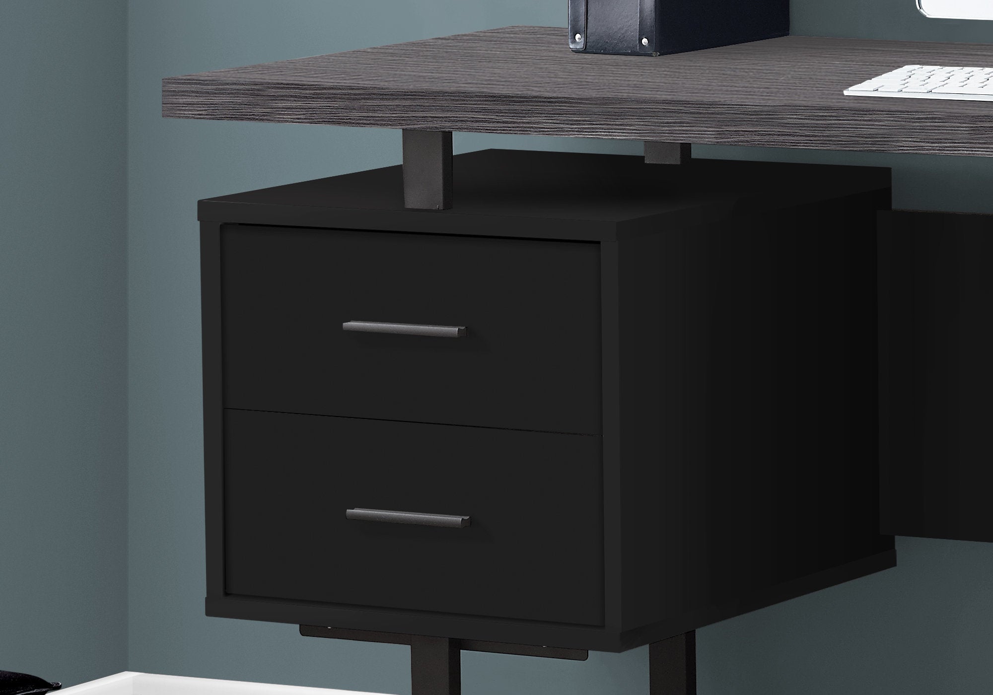Computer Desk - 60L / Black / Grey Top / Black Metal