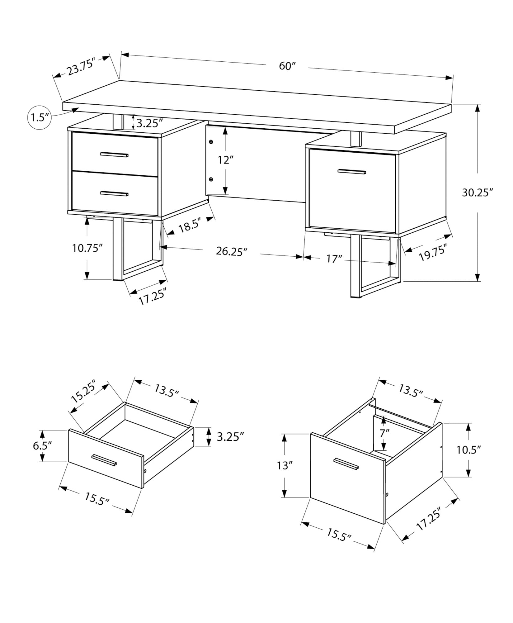 Computer Desk - 60L / Brown Reclaimed Wood / Black Metal
