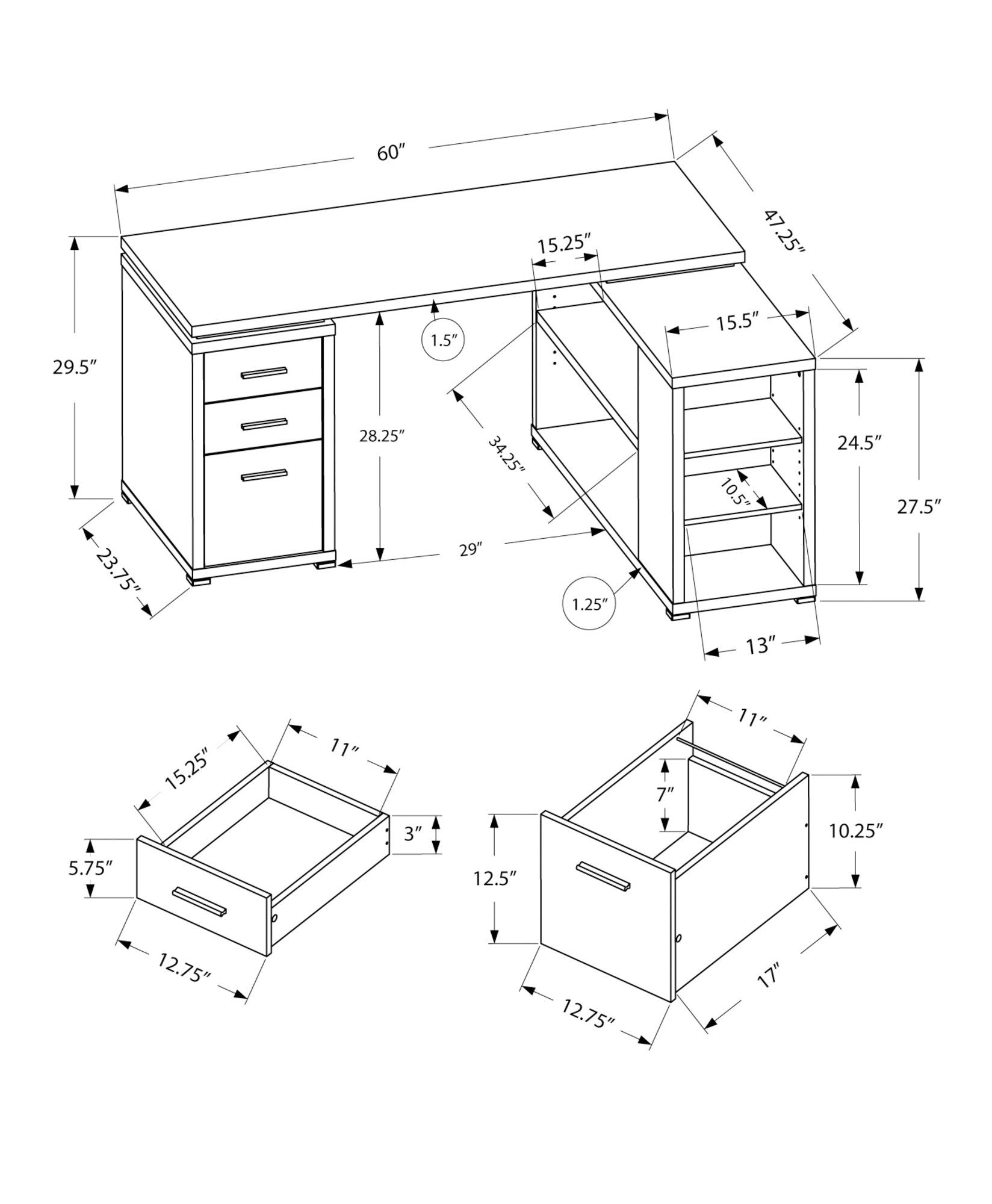 Computer Desk - Grey Reclaimed Wood L/R Facing Corner