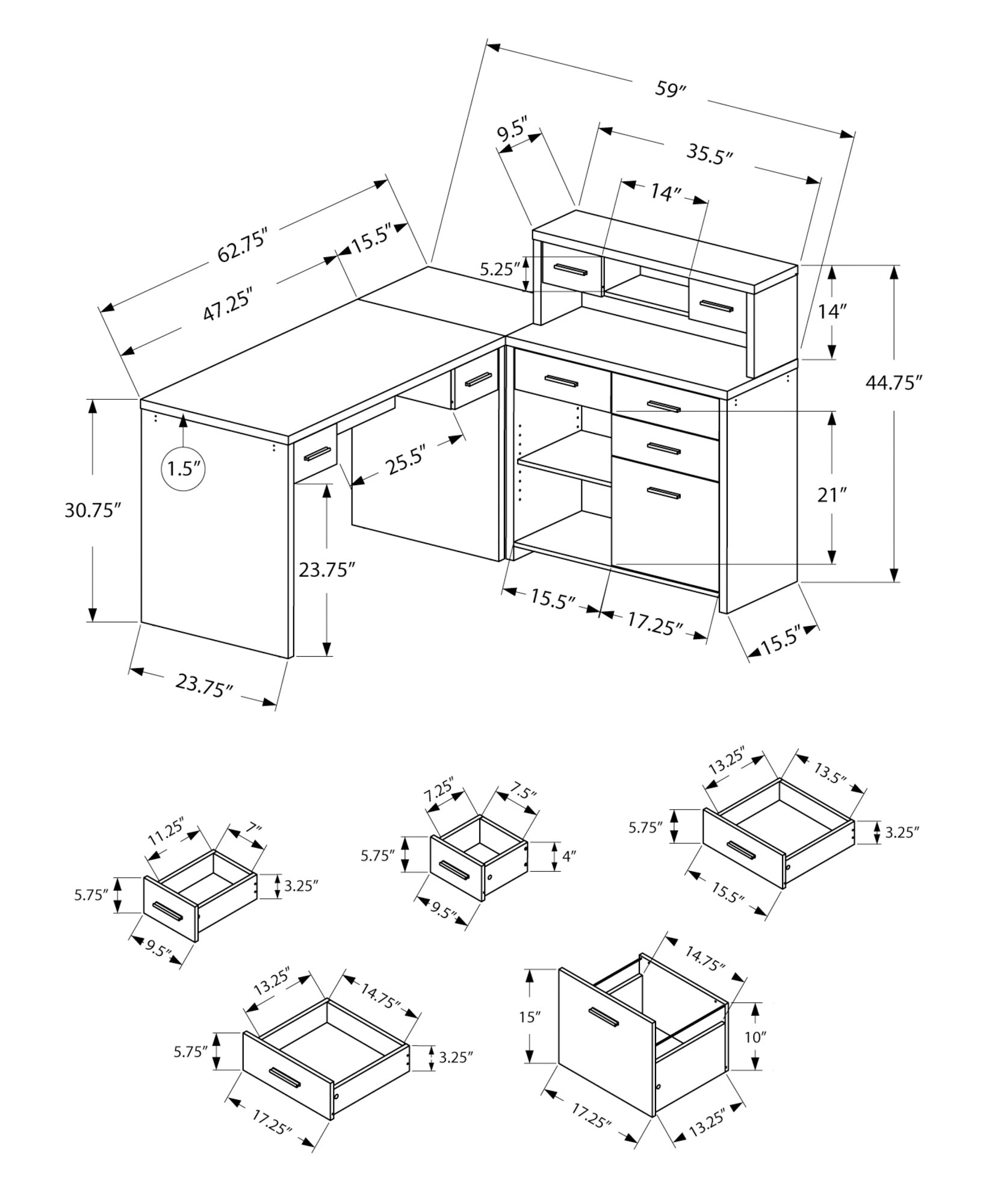 Computer Desk - Brown Reclaimed Wood L/R Facing Corner