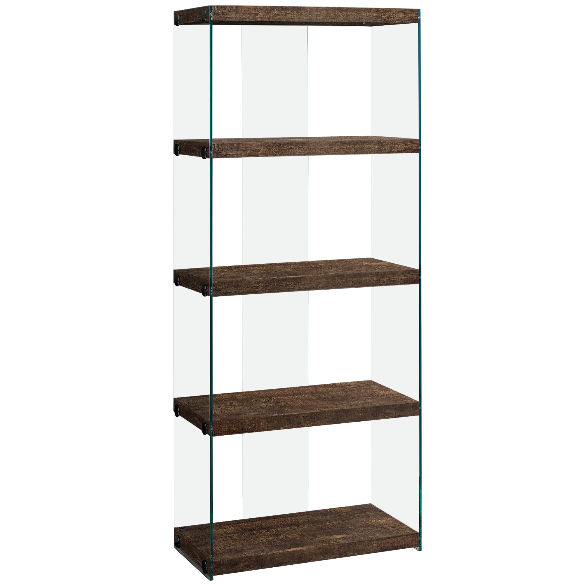 Bookcase - 60H / Brown Reclaimed Wood-Look /Glass Panels
