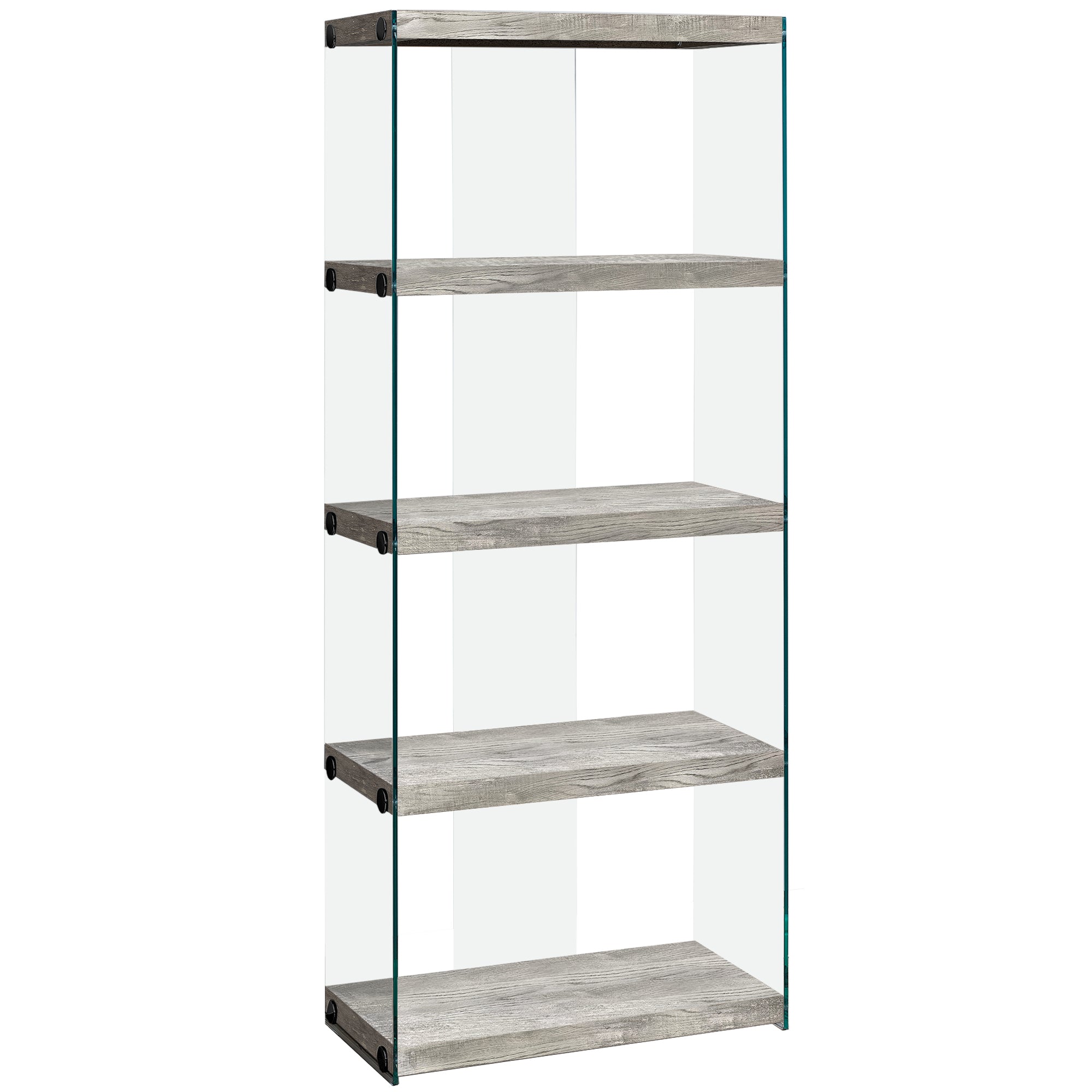 Bookcase - 60H / Grey Reclaimed Wood-Look /Glass Panels