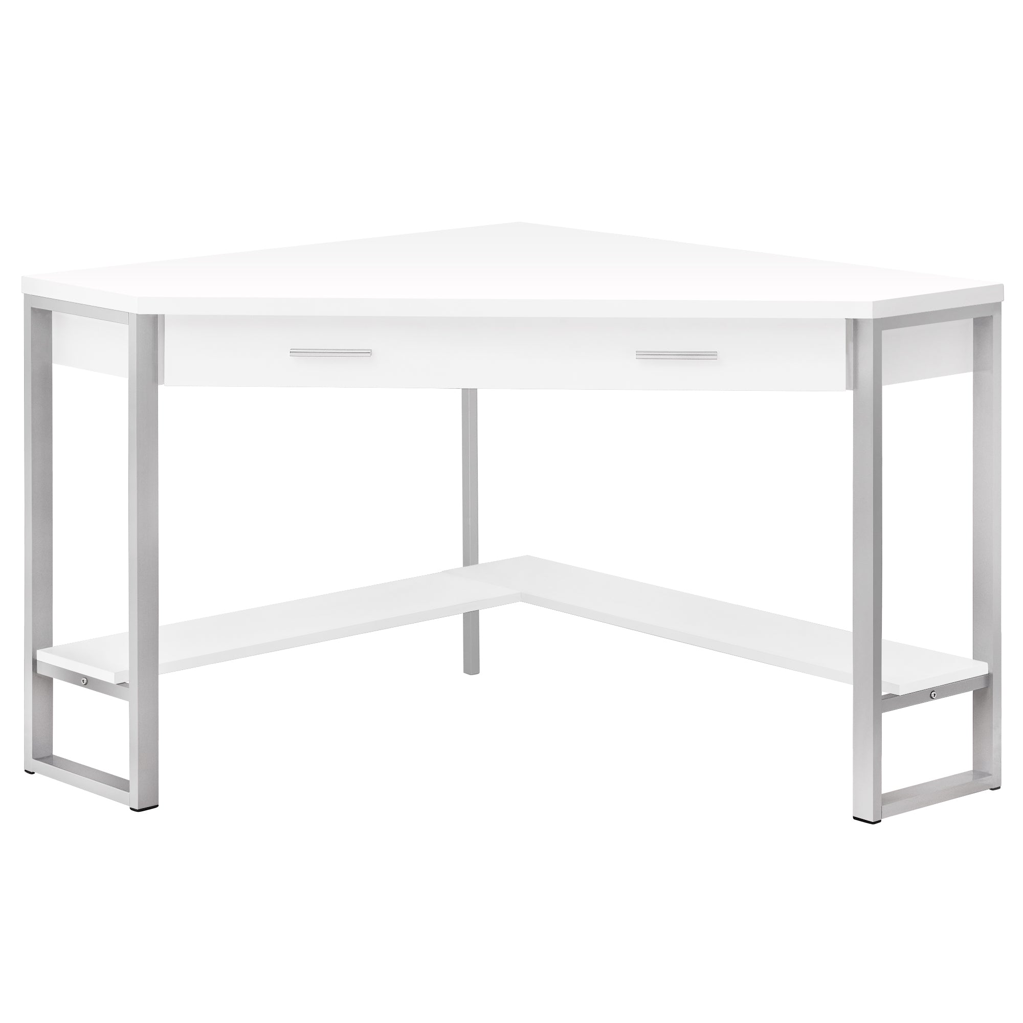 Computer Desk - 42L / White Corner / Silver Metal