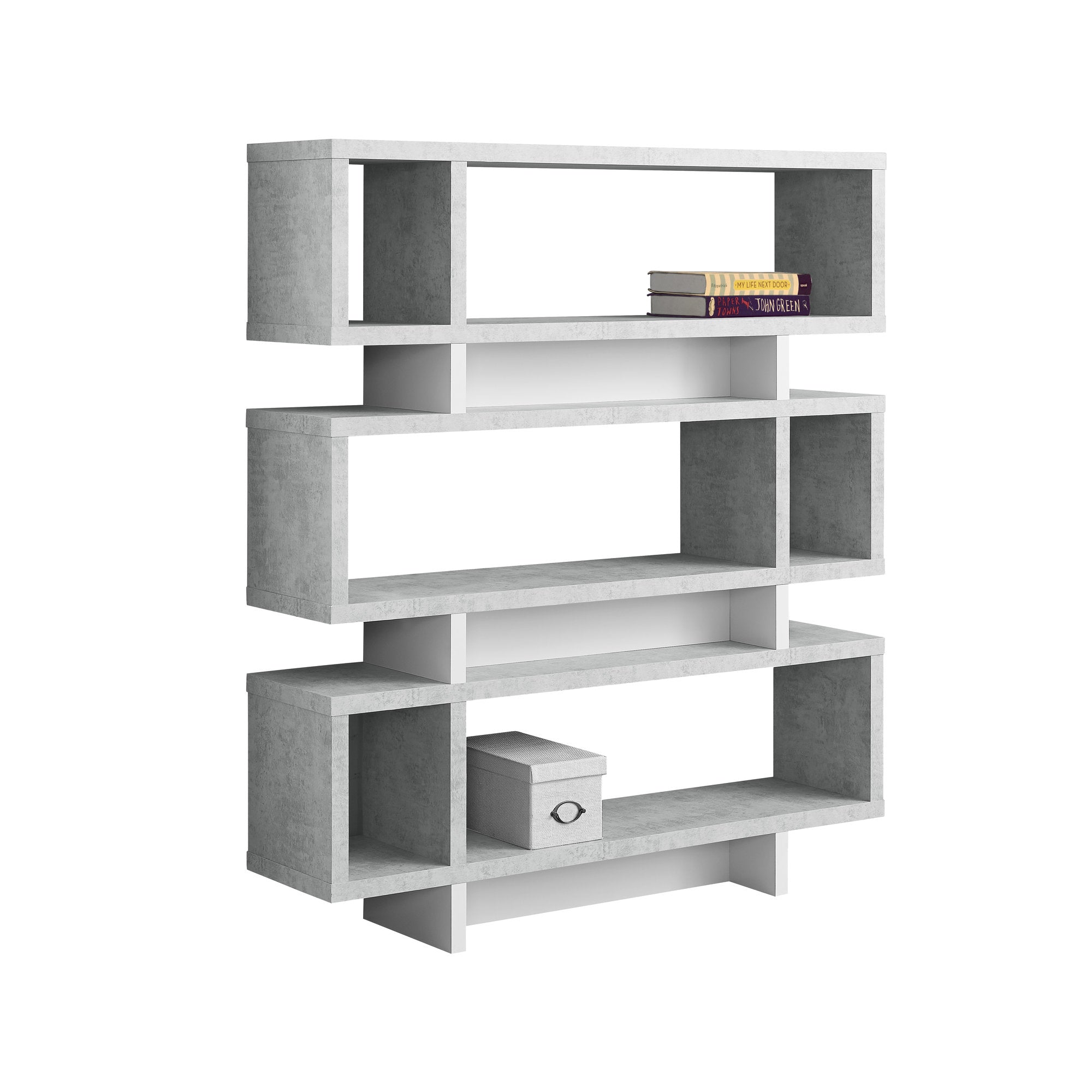 Bookcase - 55H / White / Cement-Look Modern Style