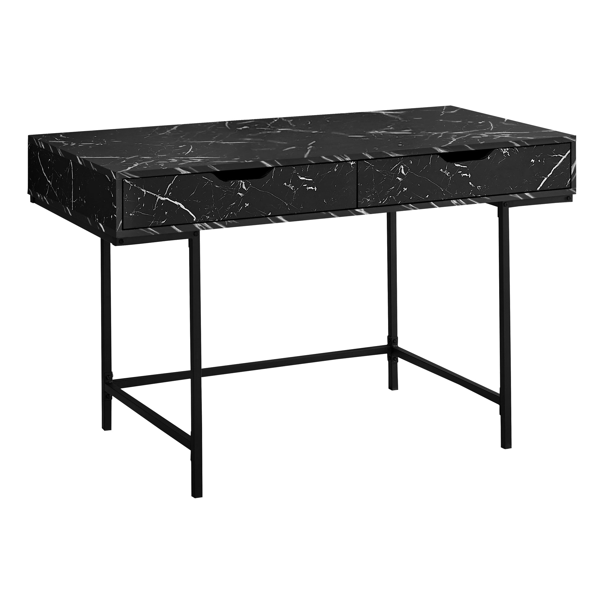 Computer Desk - 48L / Black Marble-Look / Black Metal