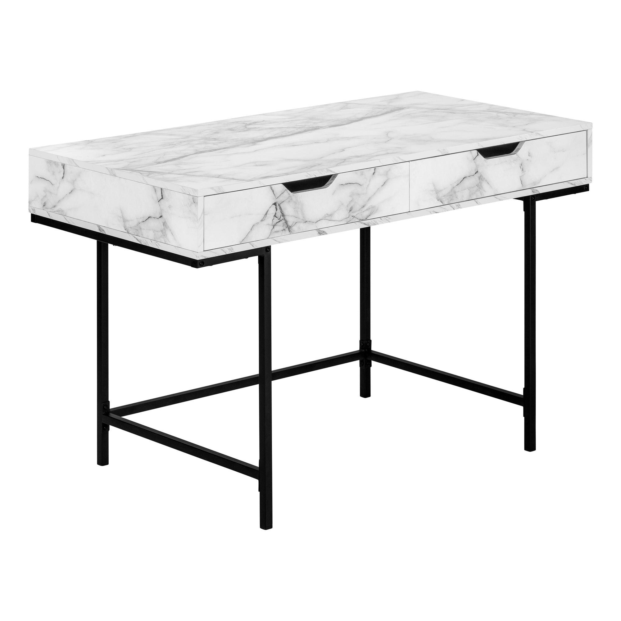 Computer Desk - 48L / White Marble-Look / Black Metal