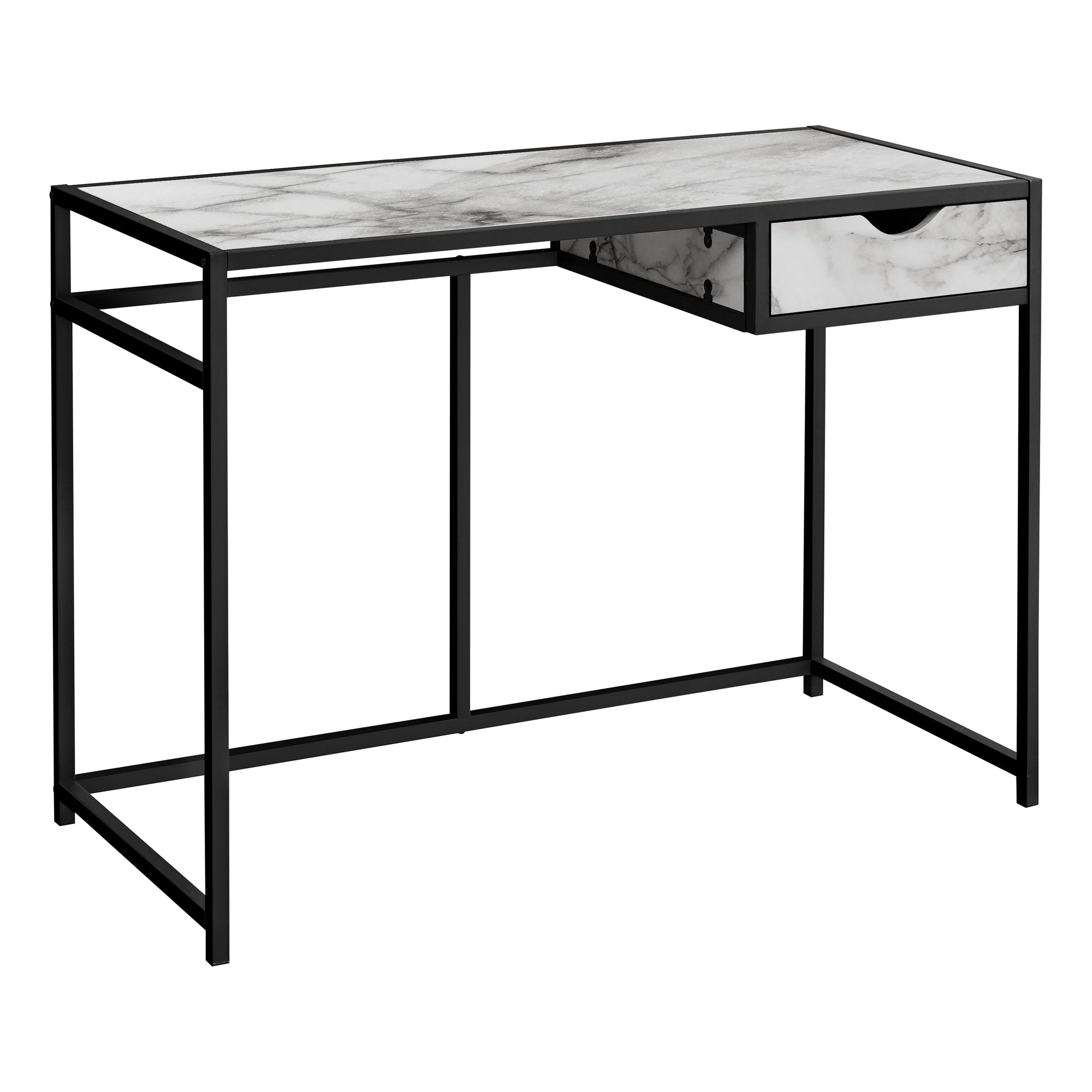 Computer Desk - 42L / White Marble-Look / Black Metal