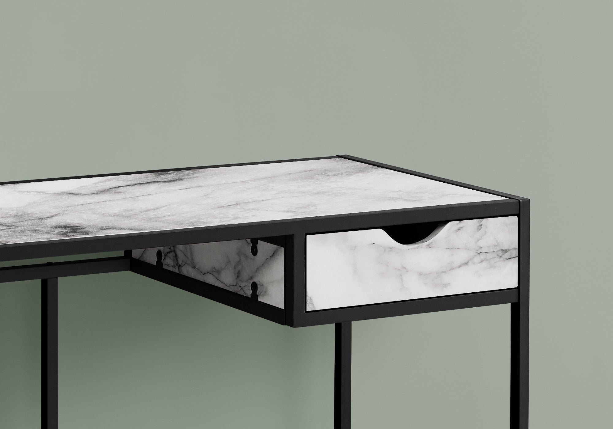 Computer Desk - 42L / White Marble-Look / Black Metal