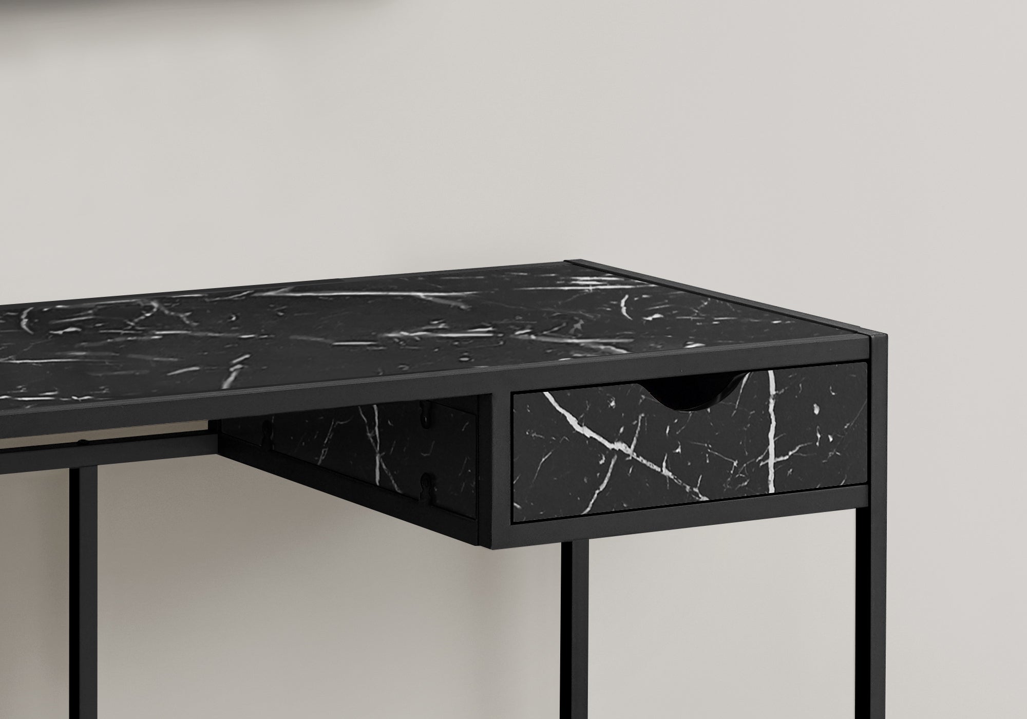 Computer Desk - 42L / Black Marble-Look / Black Metal