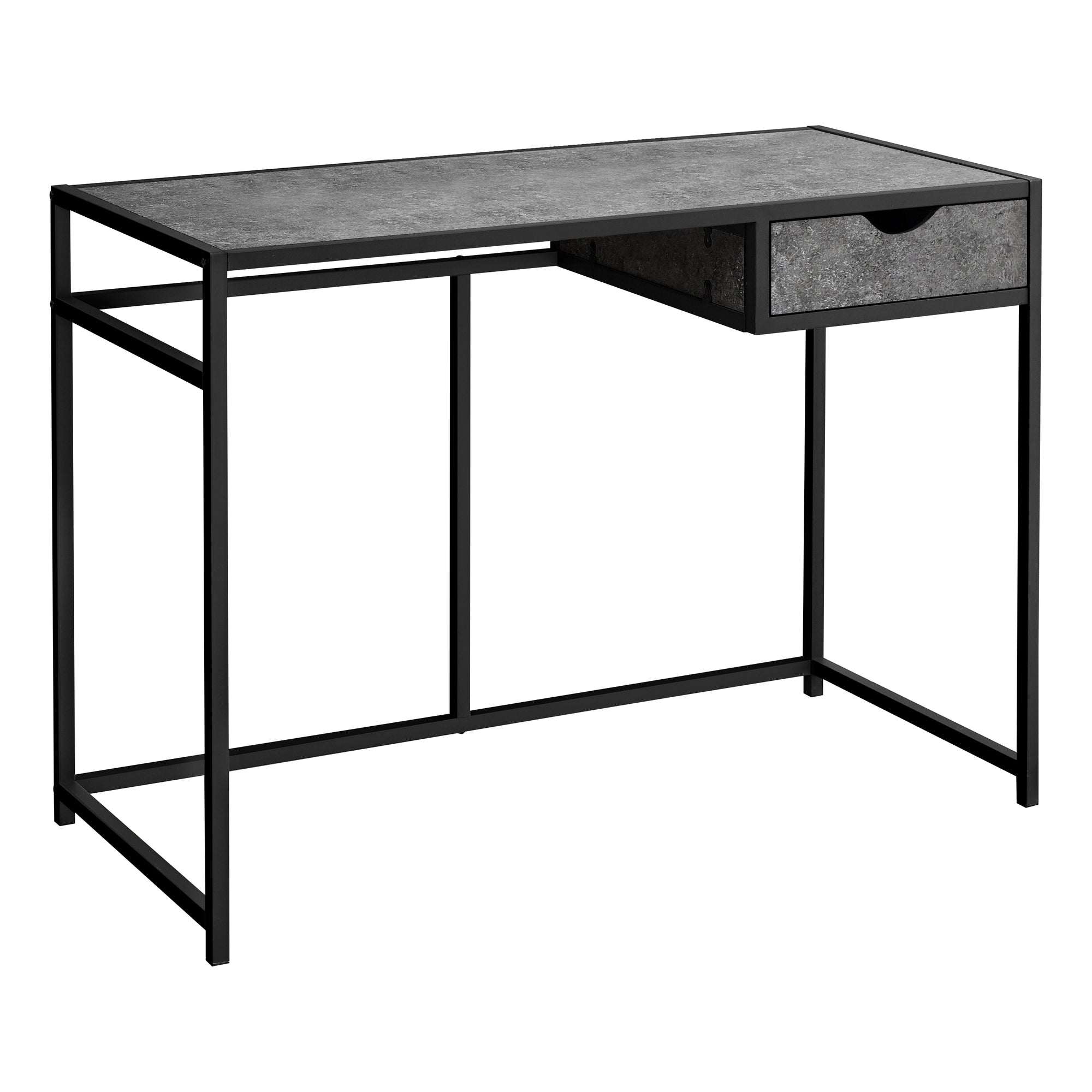 Computer Desk - 42L / Grey Stone-Look / Black Metal