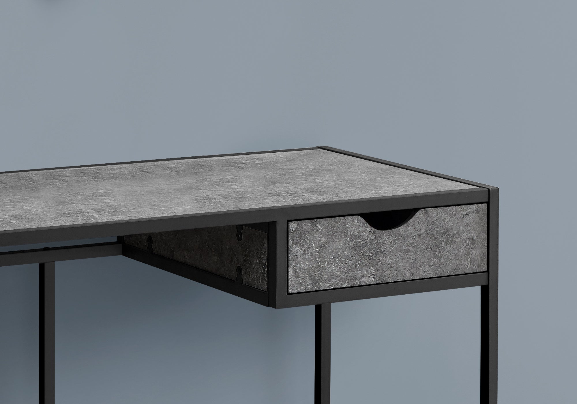 Computer Desk - 42L / Grey Stone-Look / Black Metal