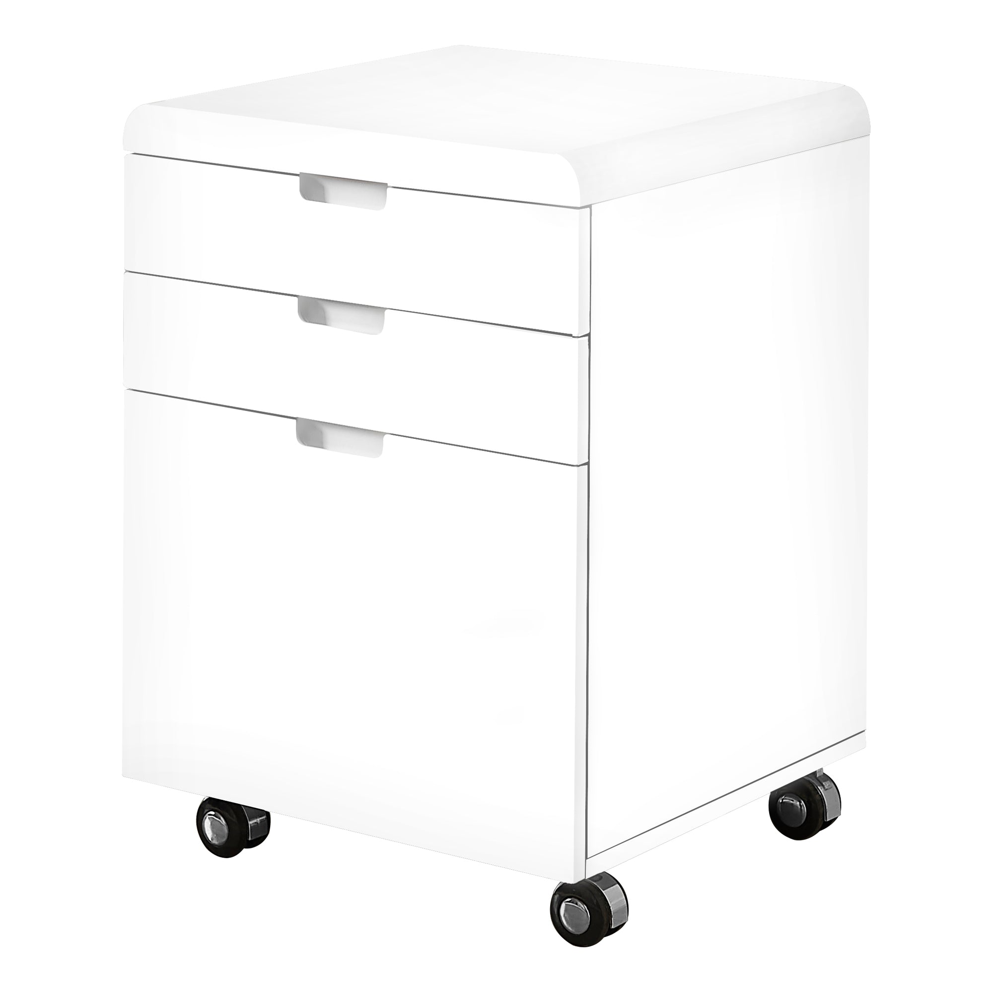 Filing Cabinet - 3 Drawer / High Glossy White / Castors