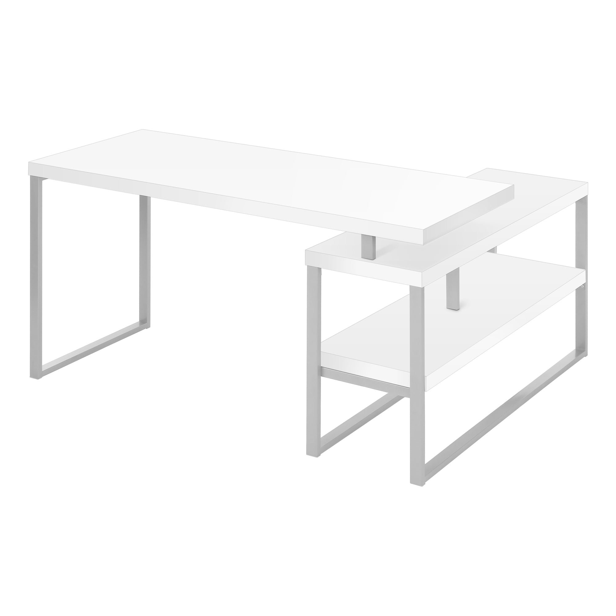 Computer Desk - 60L / White / Silver Metal L/R Corner