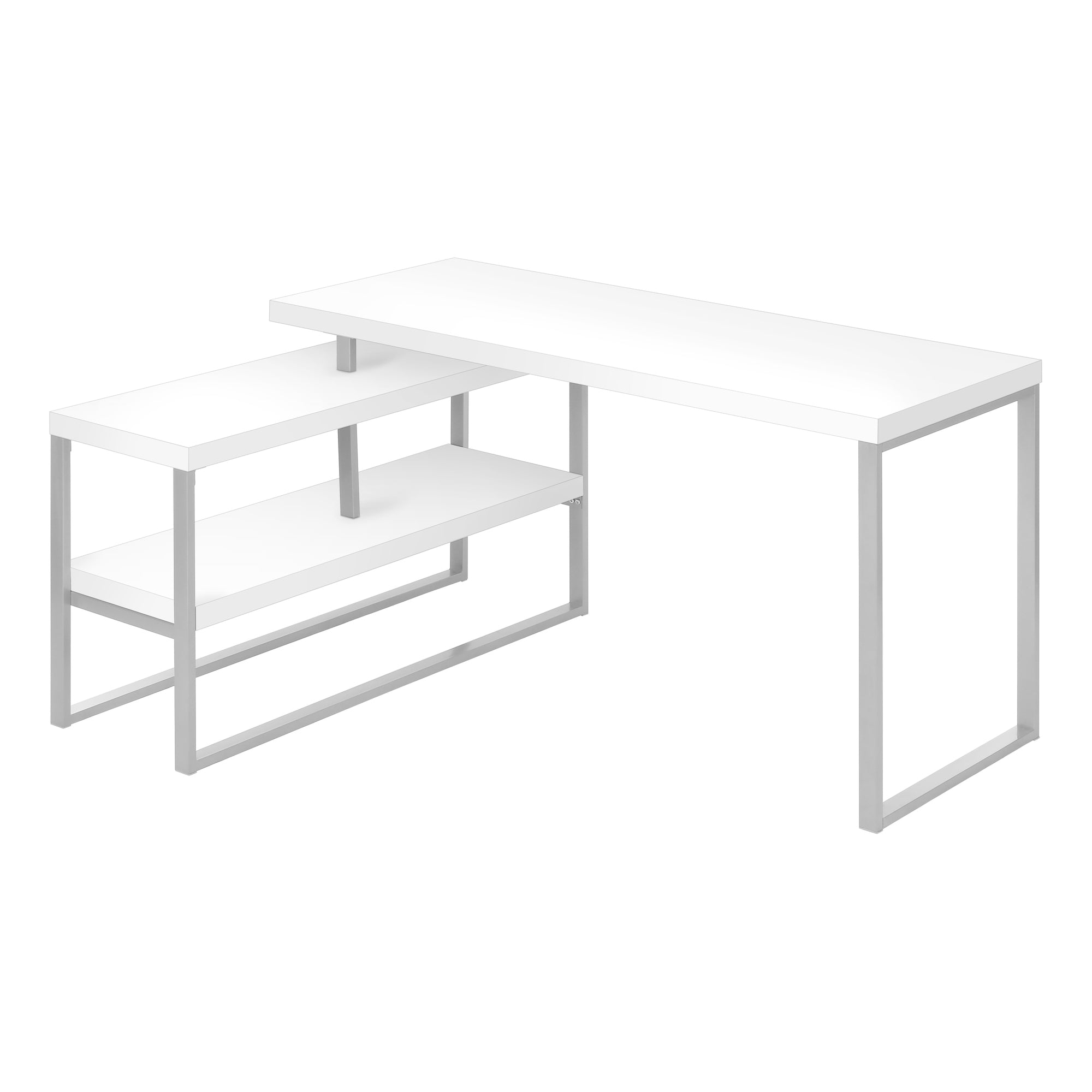 Computer Desk - 60L / White / Silver Metal L/R Corner
