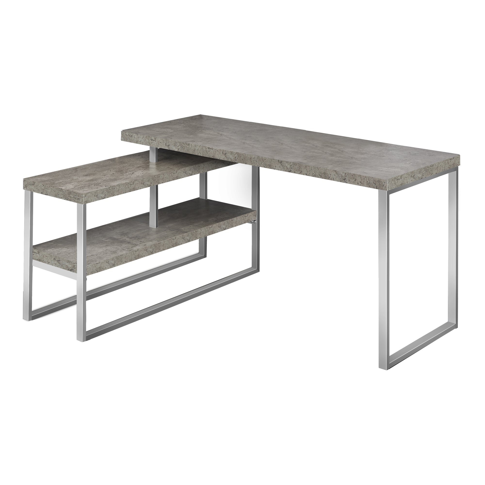 Computer Desk - 60L / Concrete / Silver Metal L/R Corner