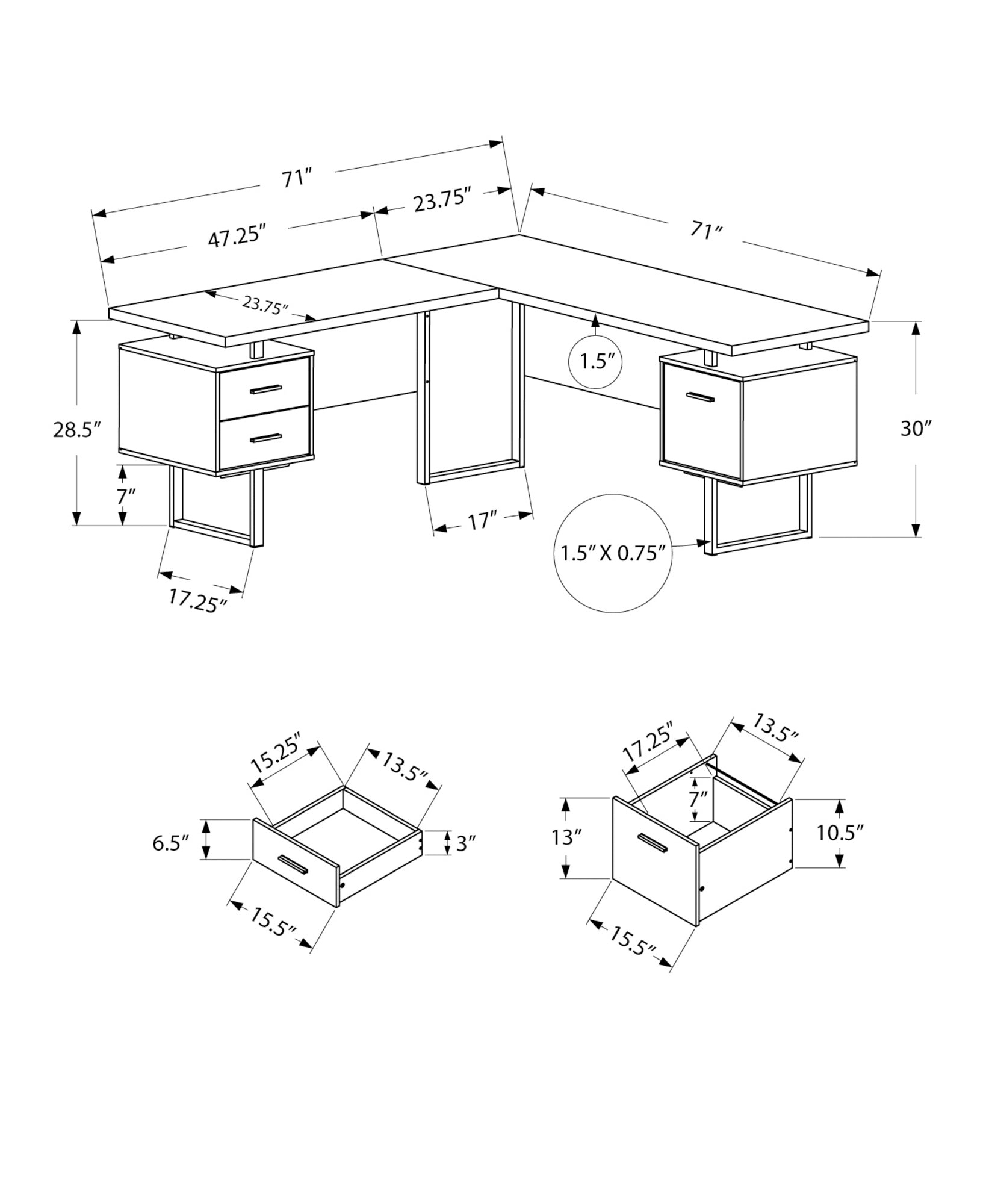 Computer Desk - 70L / Reclaimed Wood / Black Metal / L/R