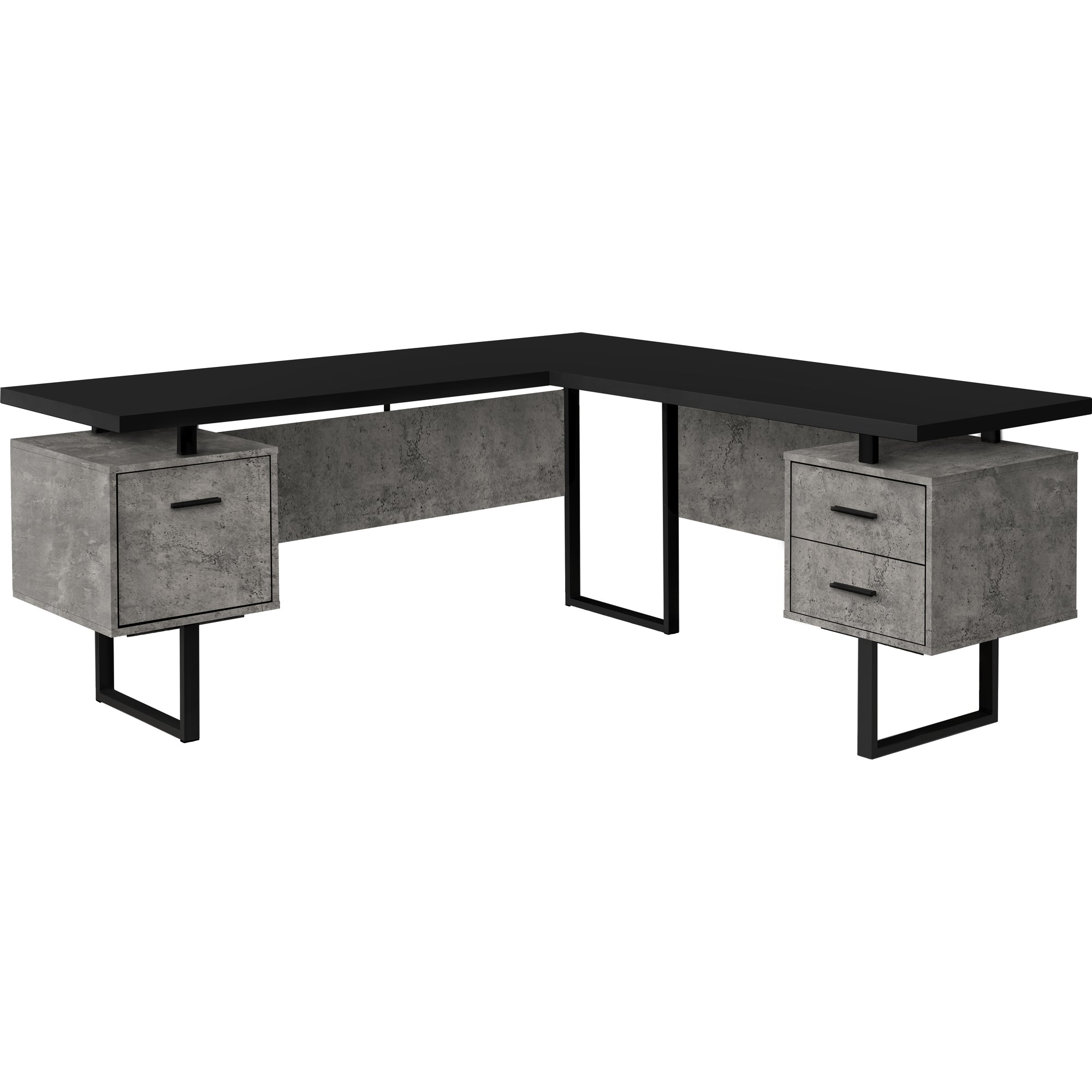 Computer Desk - 70L / Black/ Concrete/ Black Metal / L/R