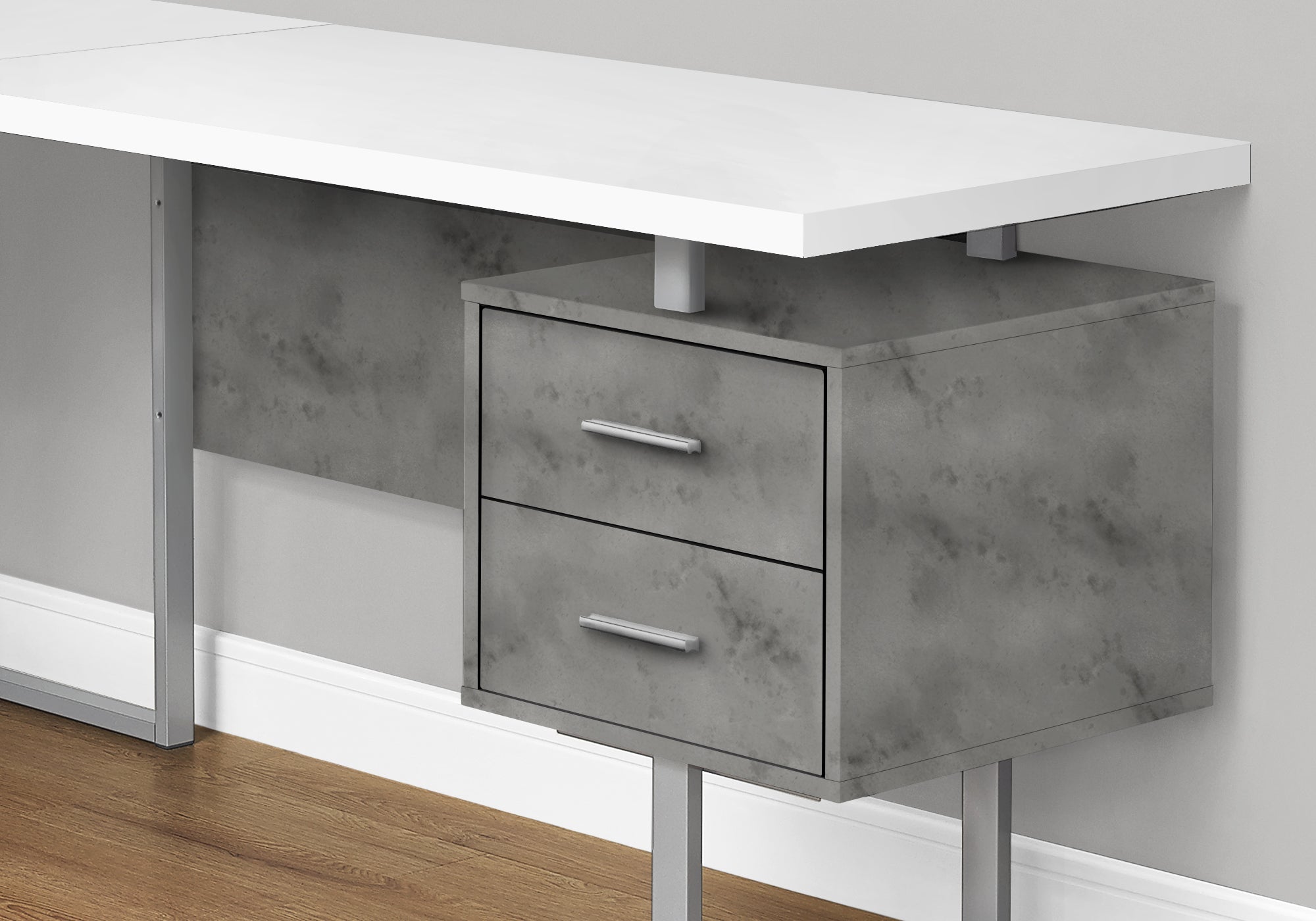 Computer Desk - 70L / White/ Concrete/ Silver Metal/ L/R