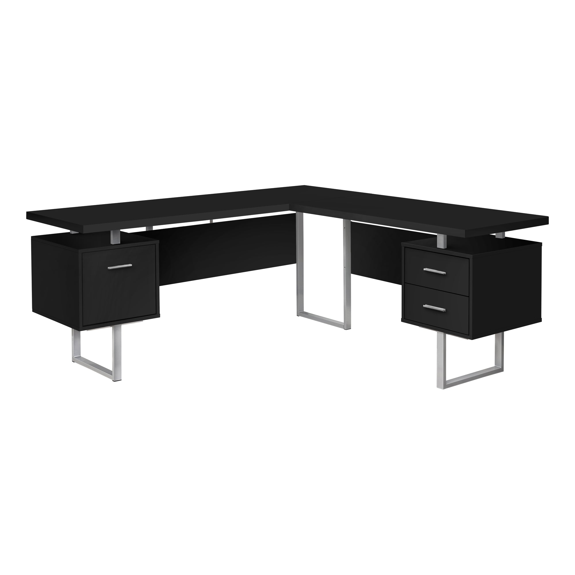 Computer Desk - 70L / Black / Silver Metal / L/R Face