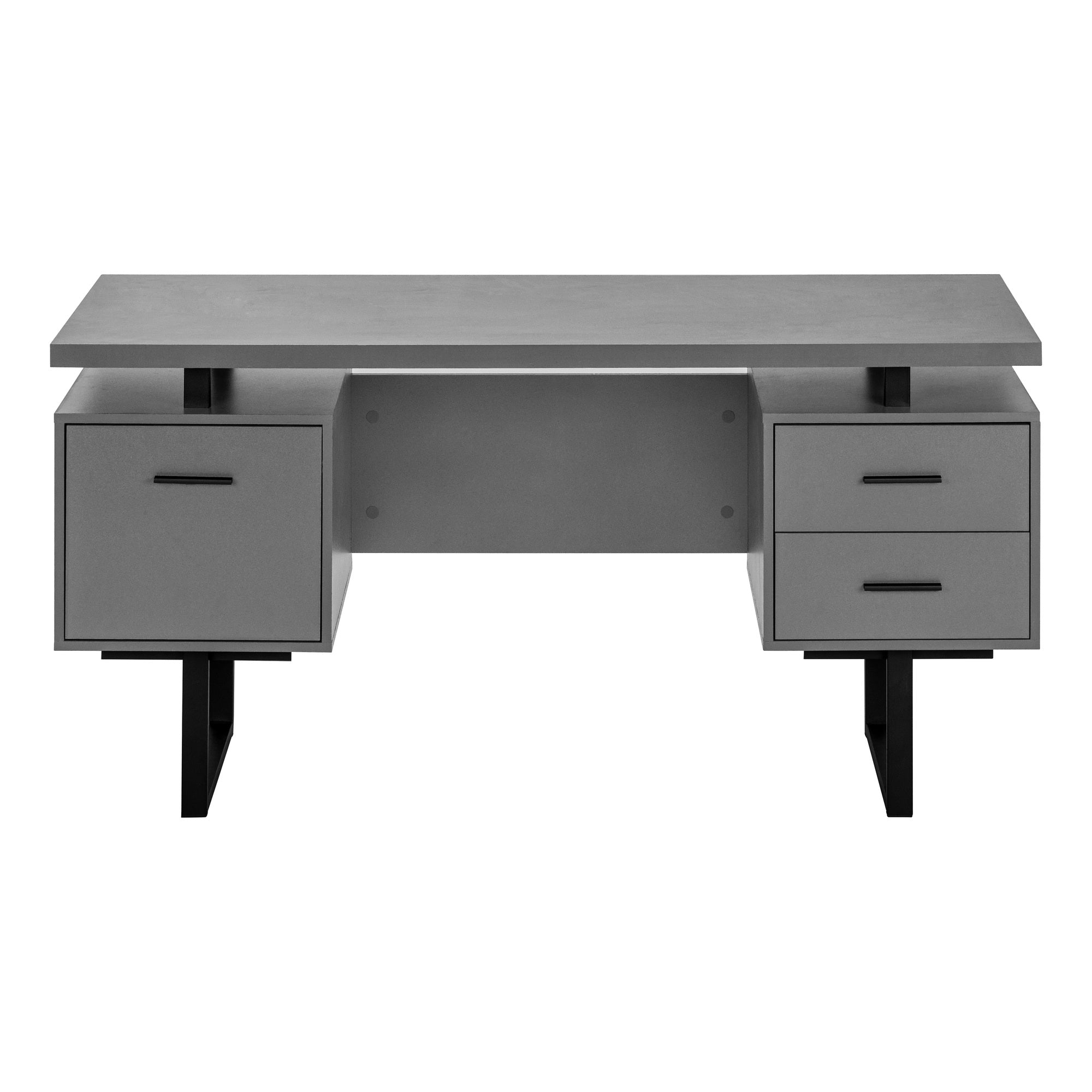 Computer Desk - 60L / Modern Grey / Black Metal