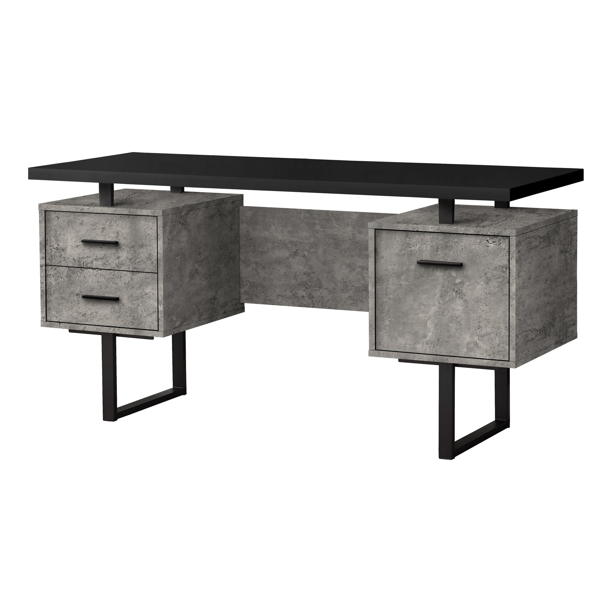 Computer Desk - 60L / Black/Grey Concrete/ Silver Metal