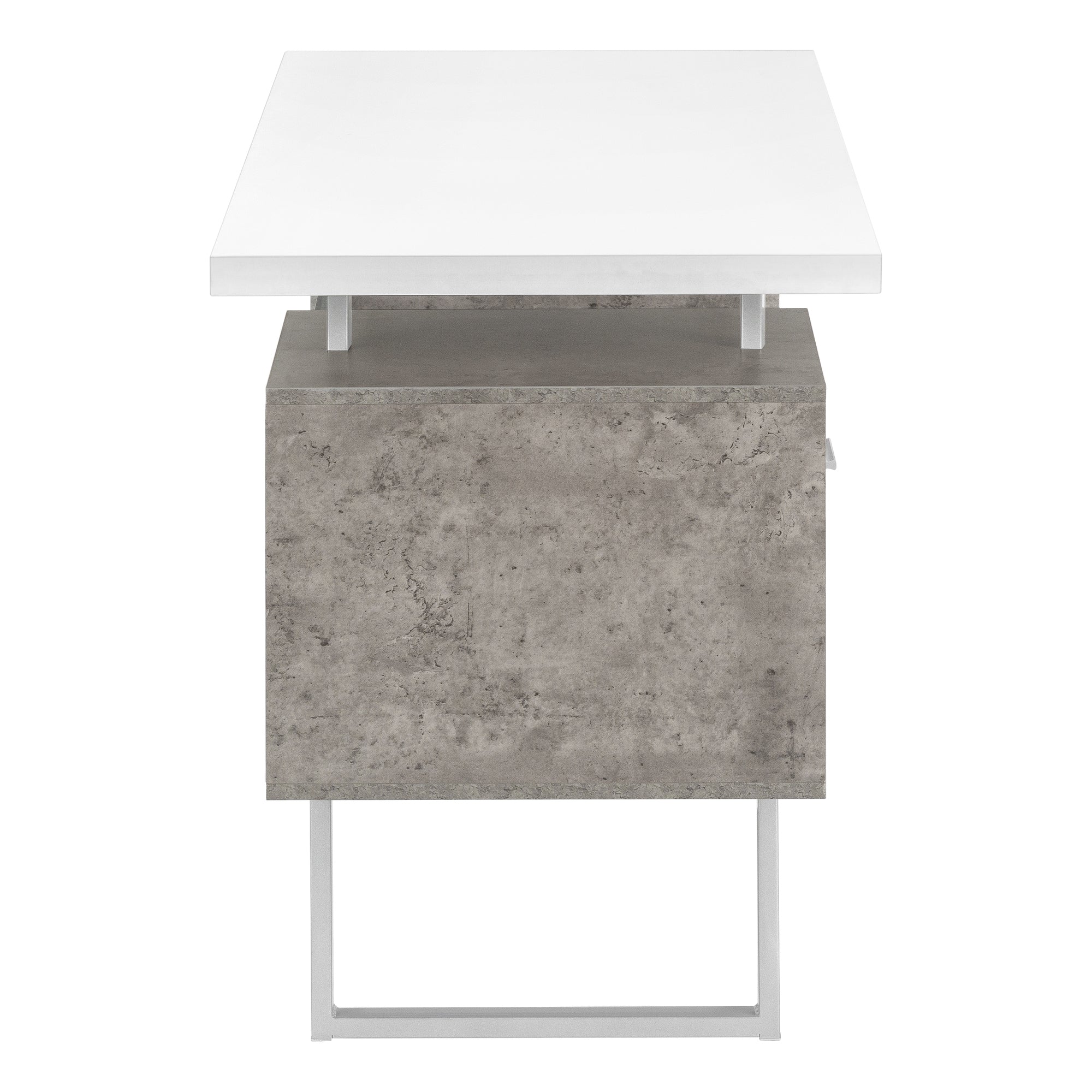 Computer Desk - 60L / White/ Grey Concrete/ Silver Metal