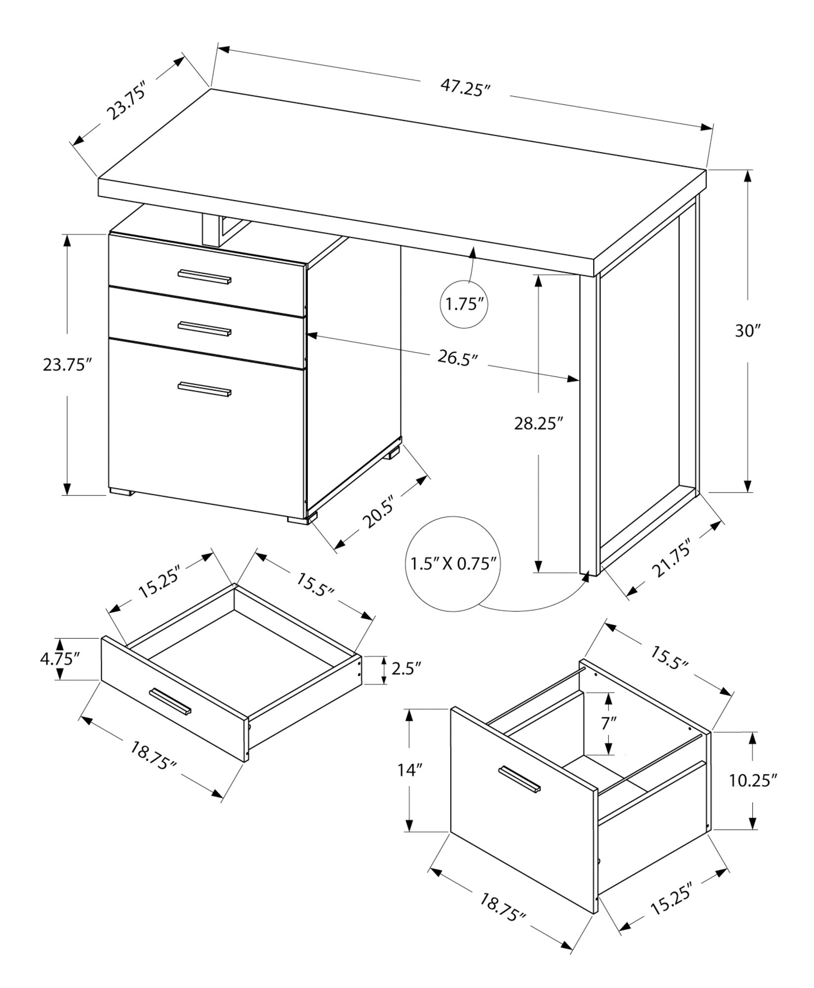 Computer Desk - 48L / Reclaimed Wood / Black Metal / L/R