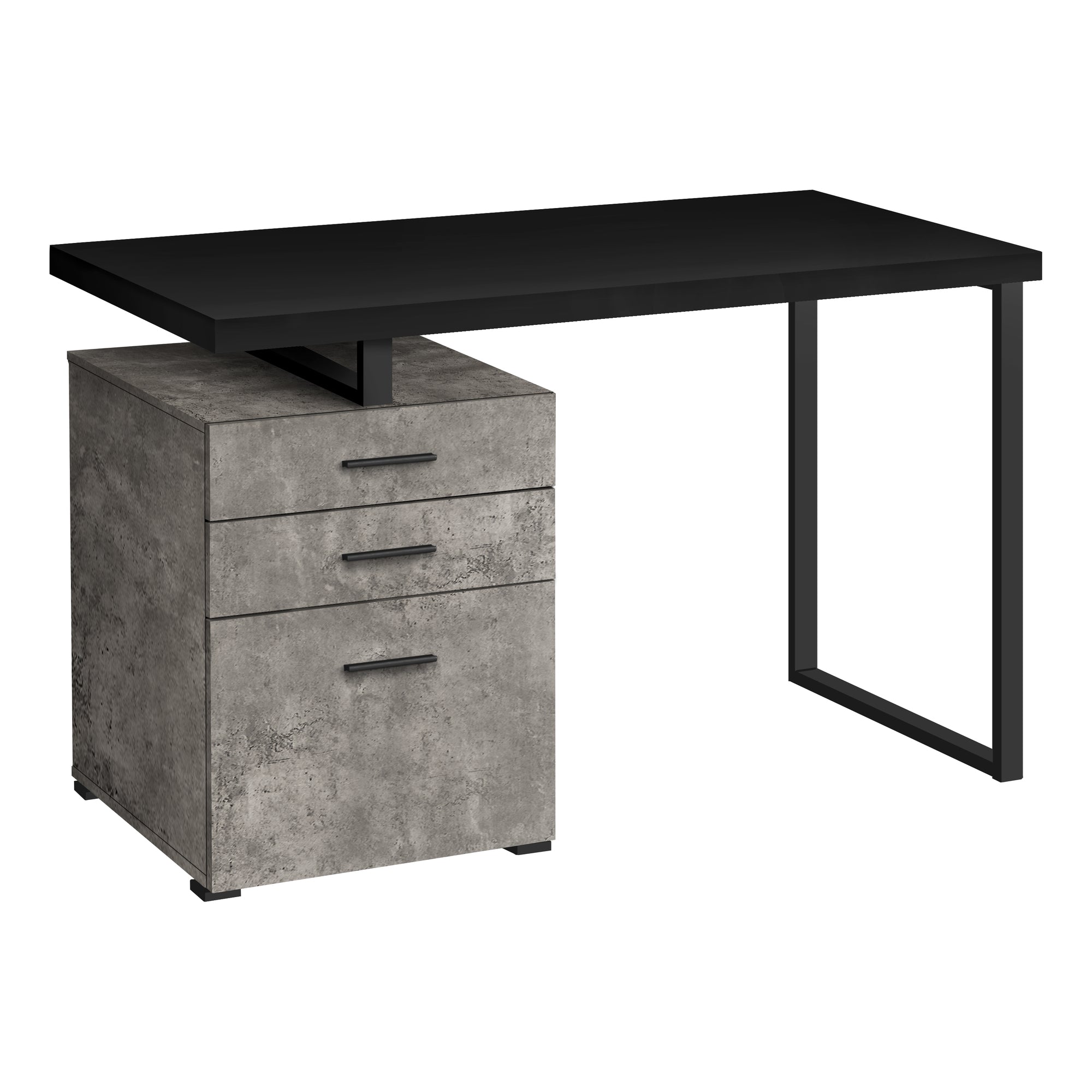 Computer Desk - 48L / Black/ Concrete/ Black Metal / L/R