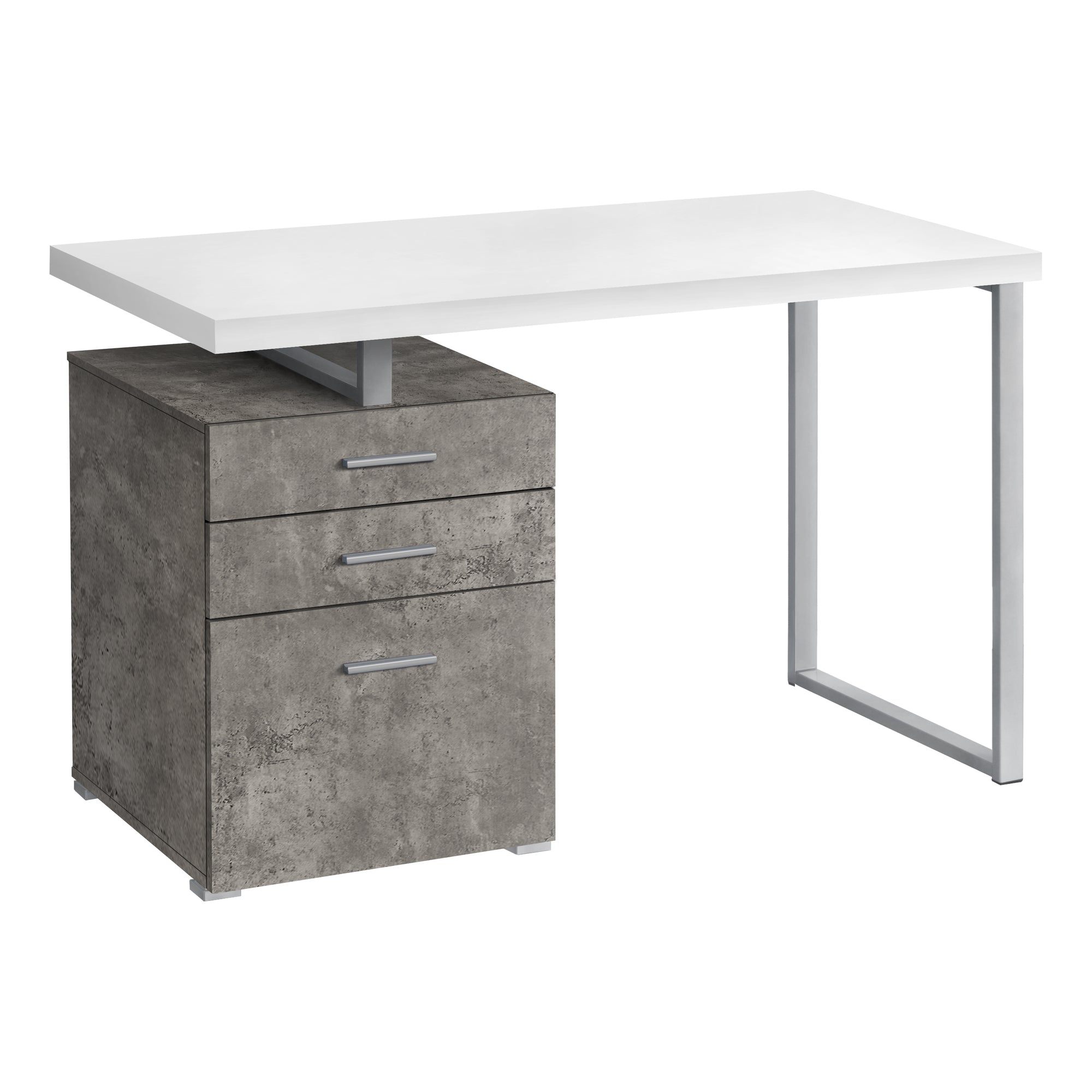 Computer Desk - 48L / White/ Concrete/ Silver Metal/ L/R
