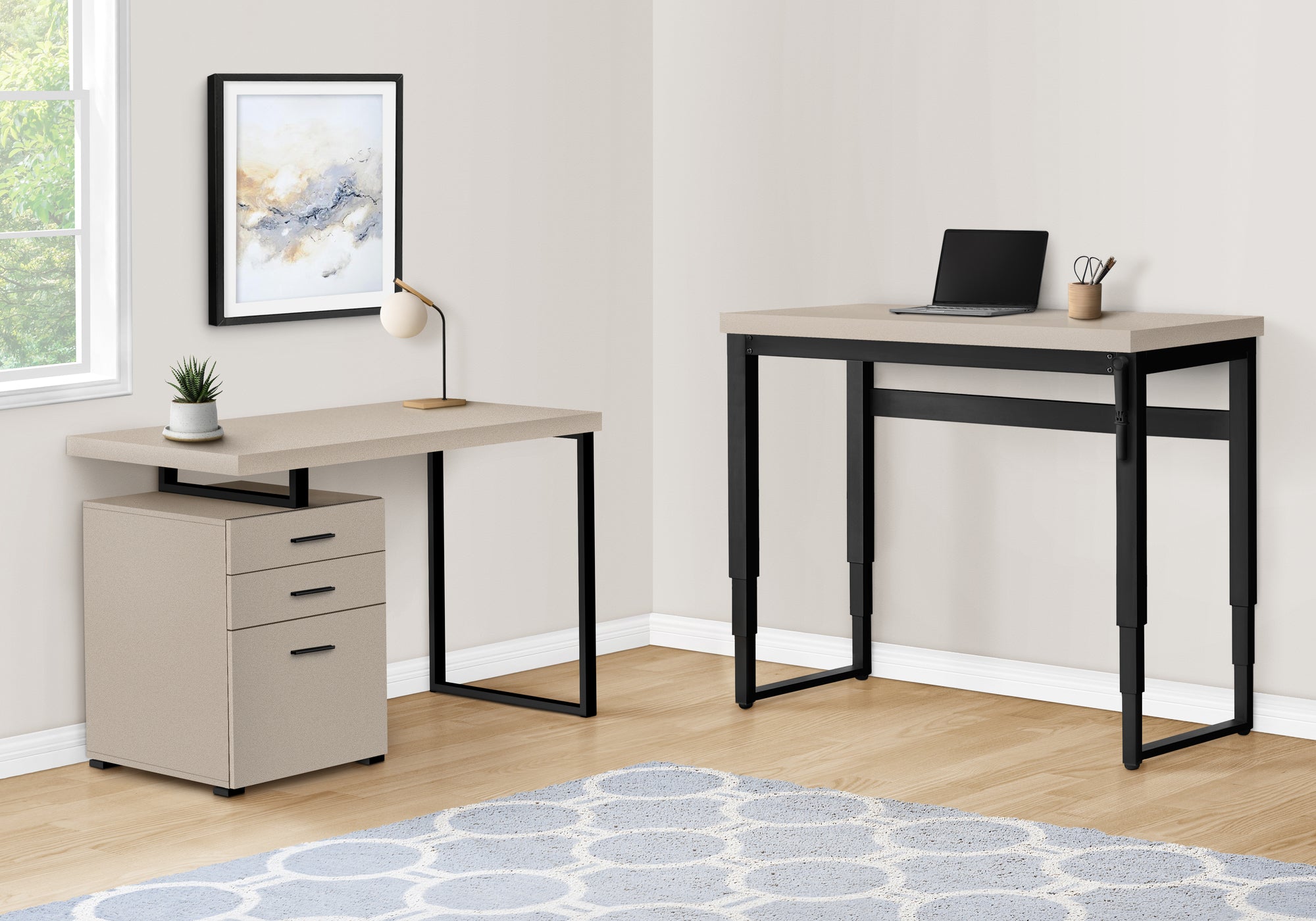 Computer Desk - 48L / Modern Taupe / Adj.Height/ Black