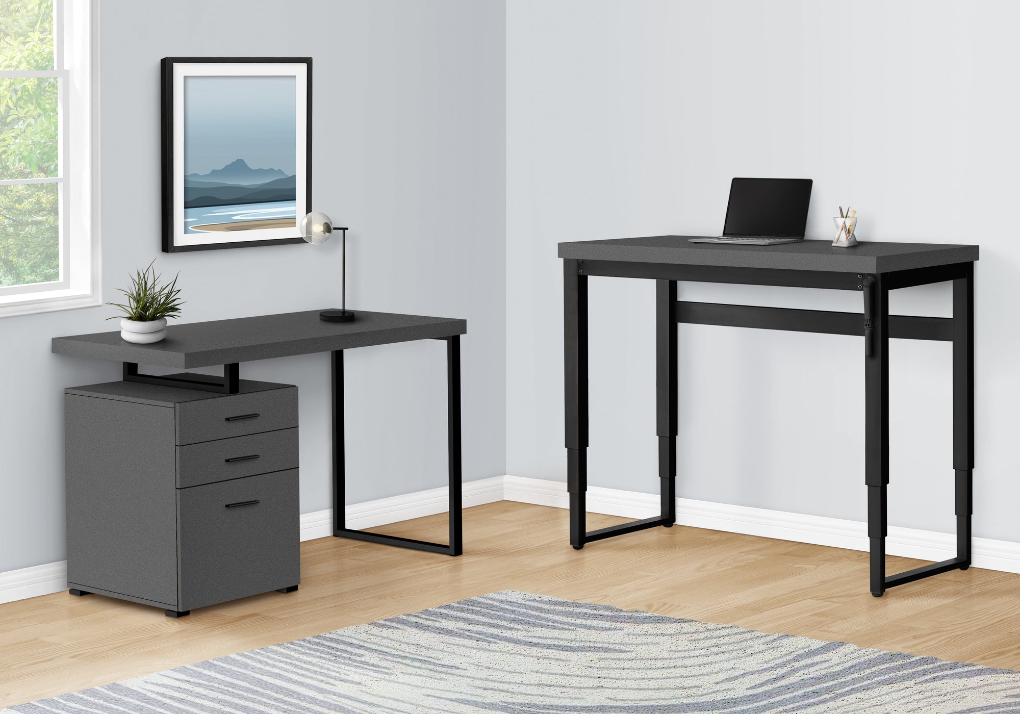 Computer Desk - 48L / Modern Grey / Adj.Height/ Black