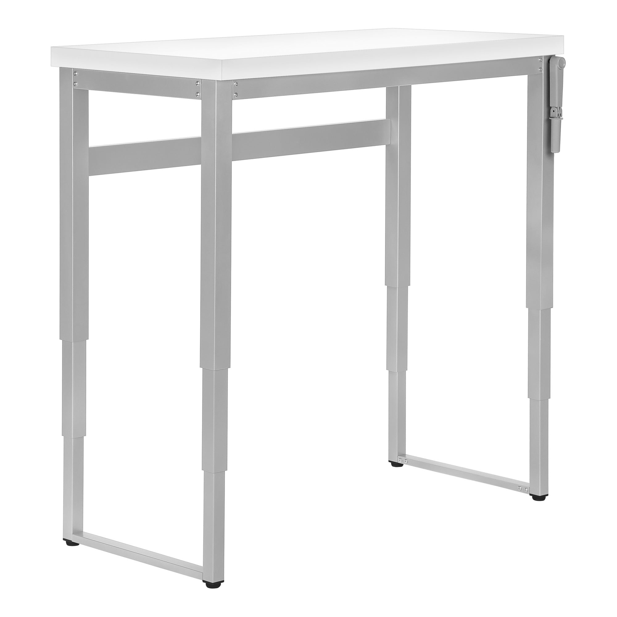 Computer Desk - 48L / White / Adj.Height/ Silver Metal
