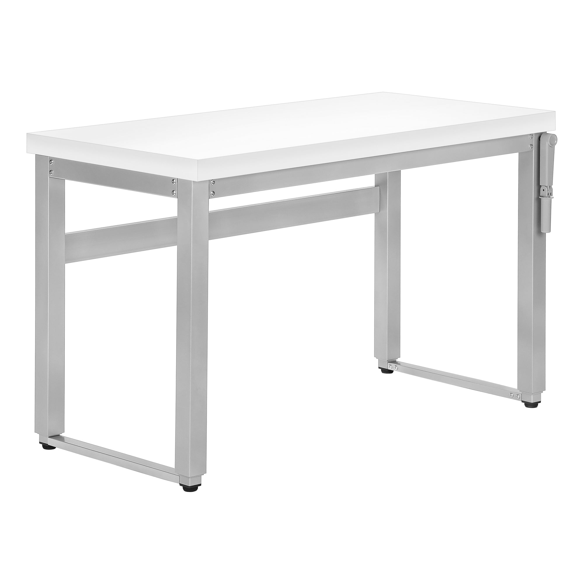 Computer Desk - 48L / White / Adj.Height/ Silver Metal