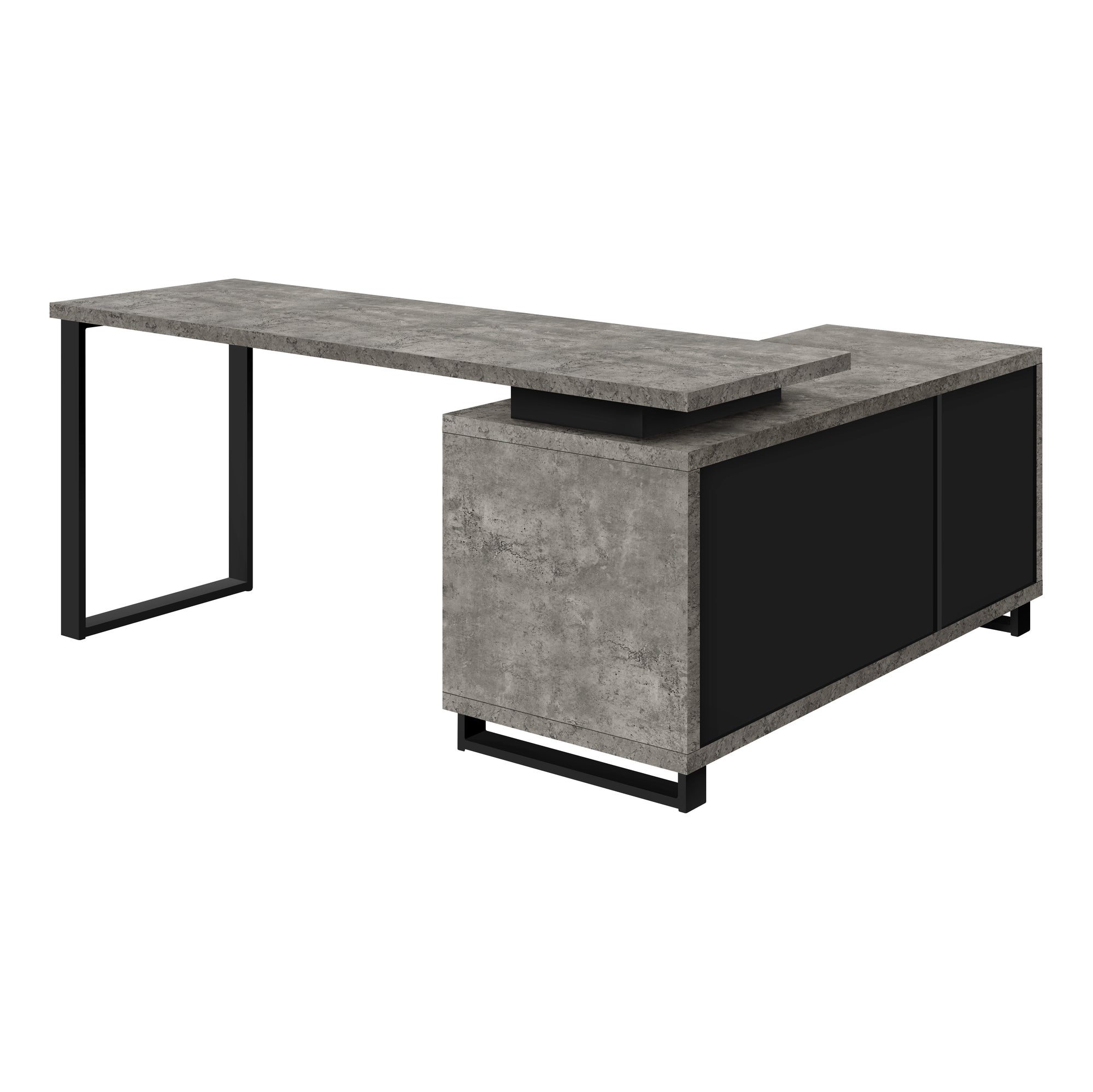 Computer Desk - 72L Grey Concrete/Black Executive Corner