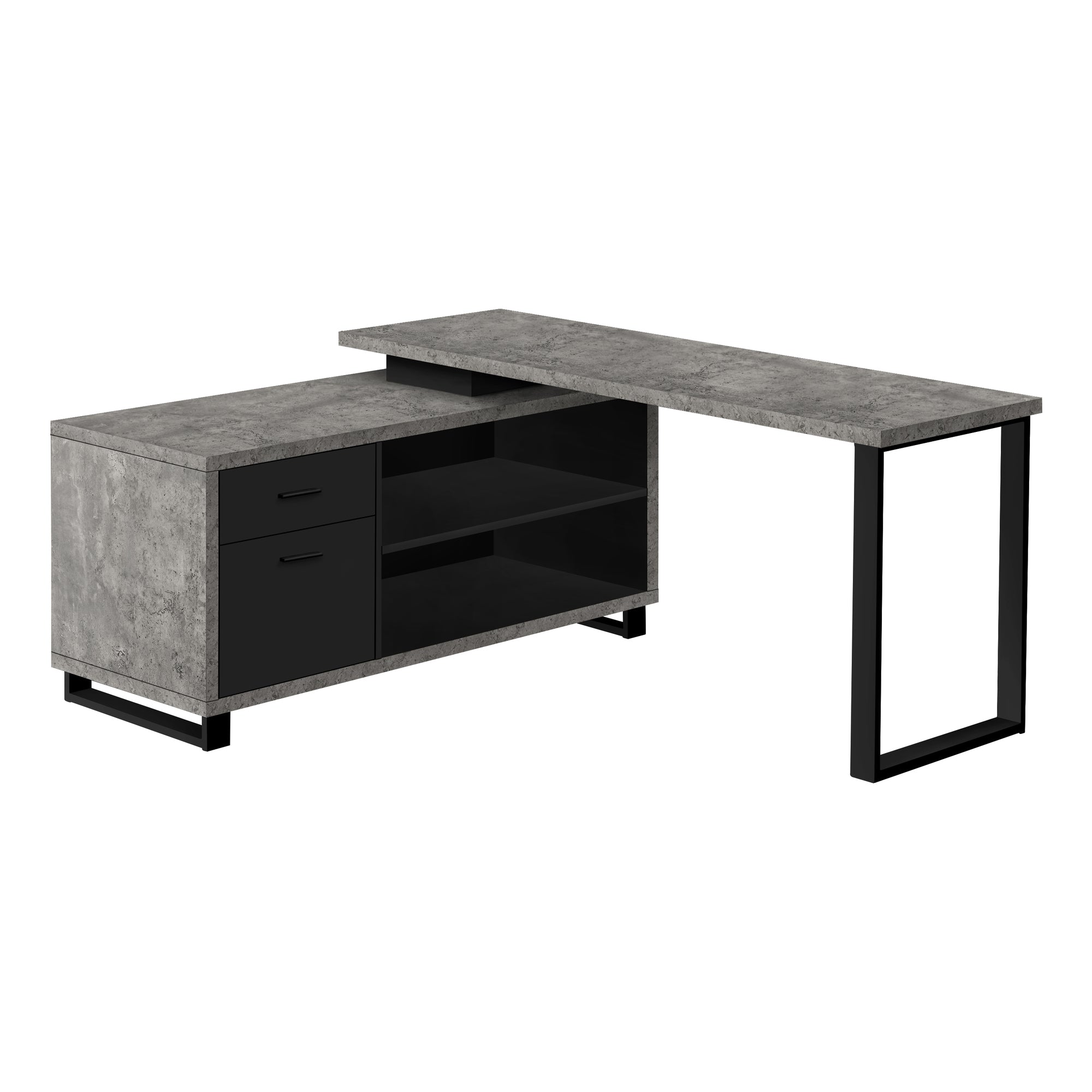 Computer Desk - 72L Grey Concrete/Black Executive Corner