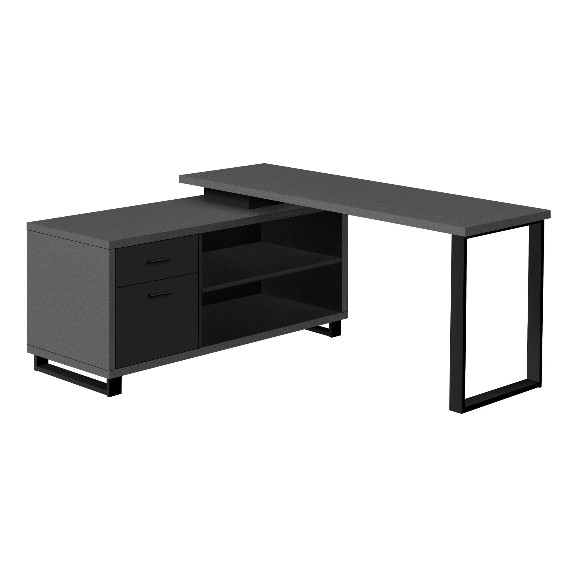 Computer Desk - 72L Modern Grey / Black Executive Corner
