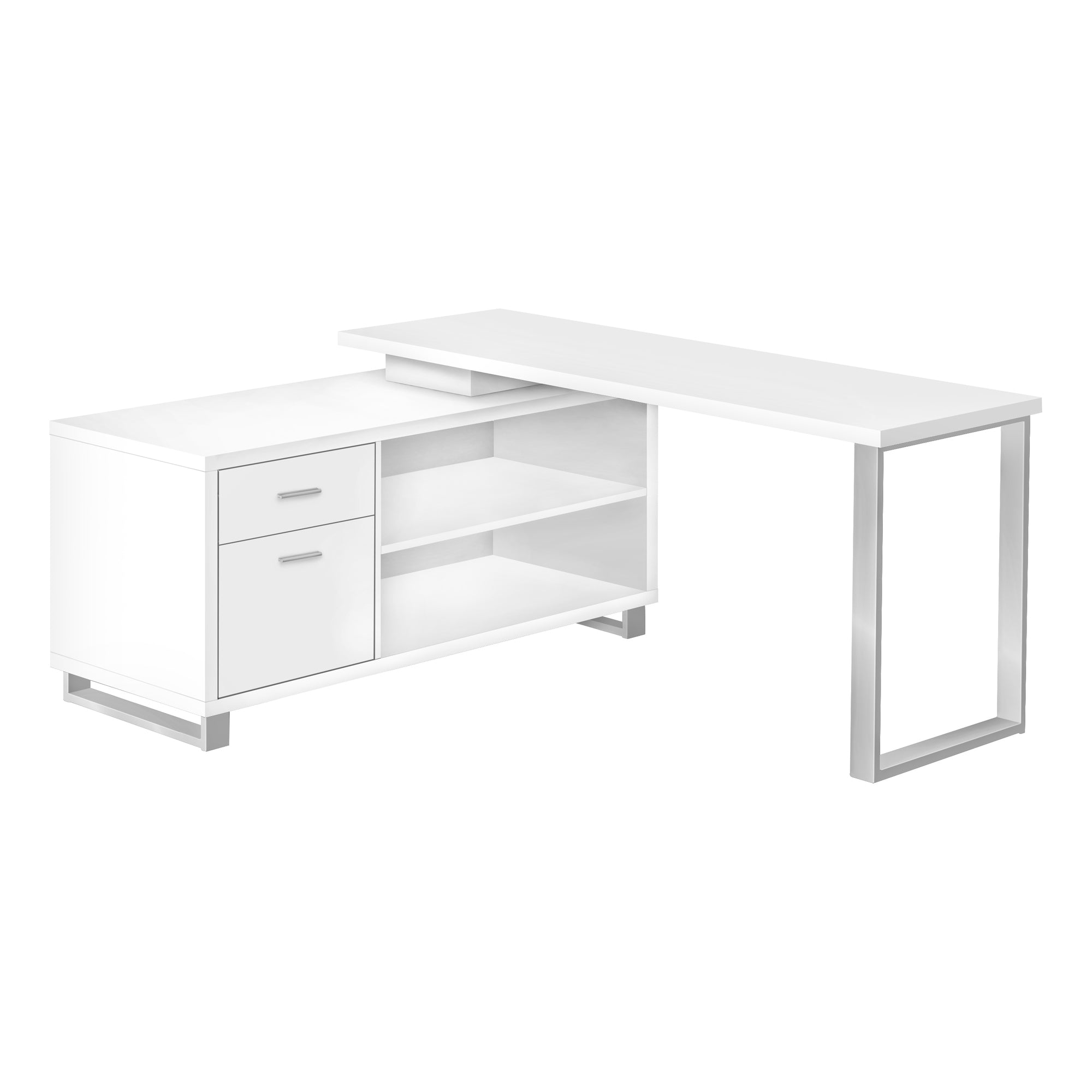 Computer Desk - 72L White / Silver Executive Corner
