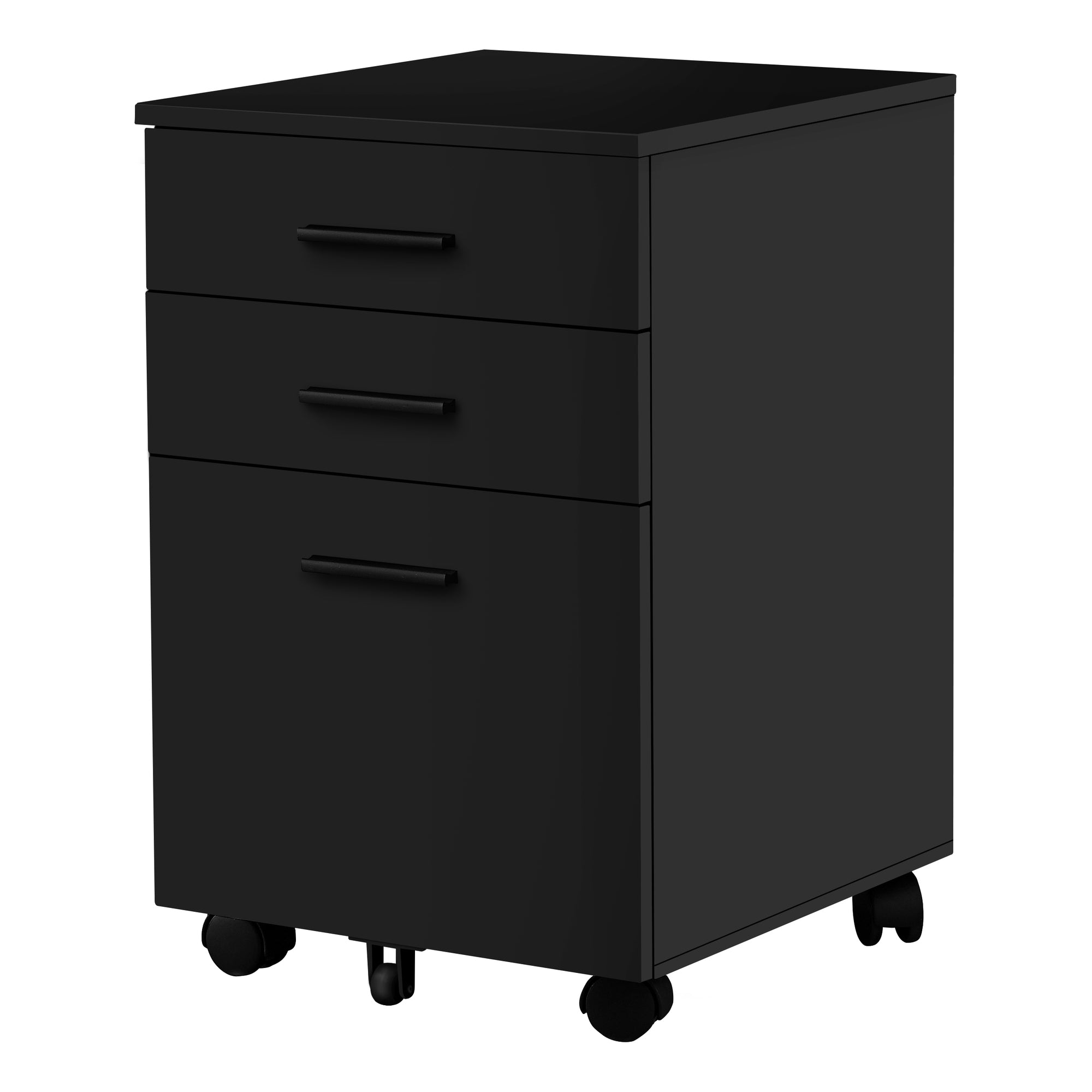 Filing Cabinet - 3 Drawer / Black On Castors