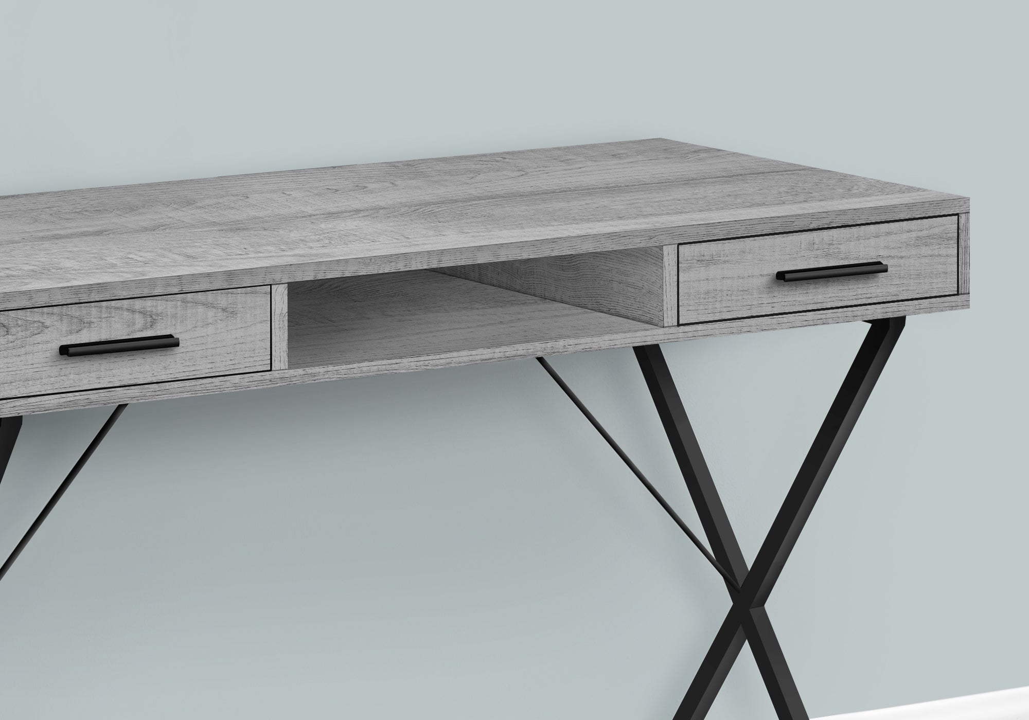 Computer Desk - 42L / Grey / Black Metal