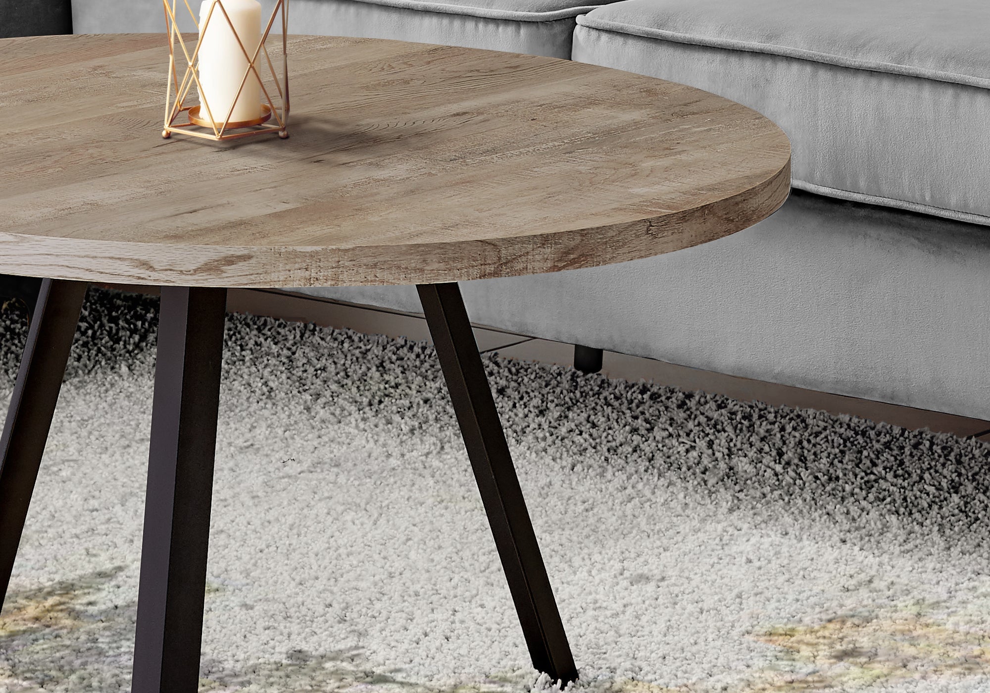 Coffee Table - 36Dia/ Taupe Reclaimed Wood / Black Metal