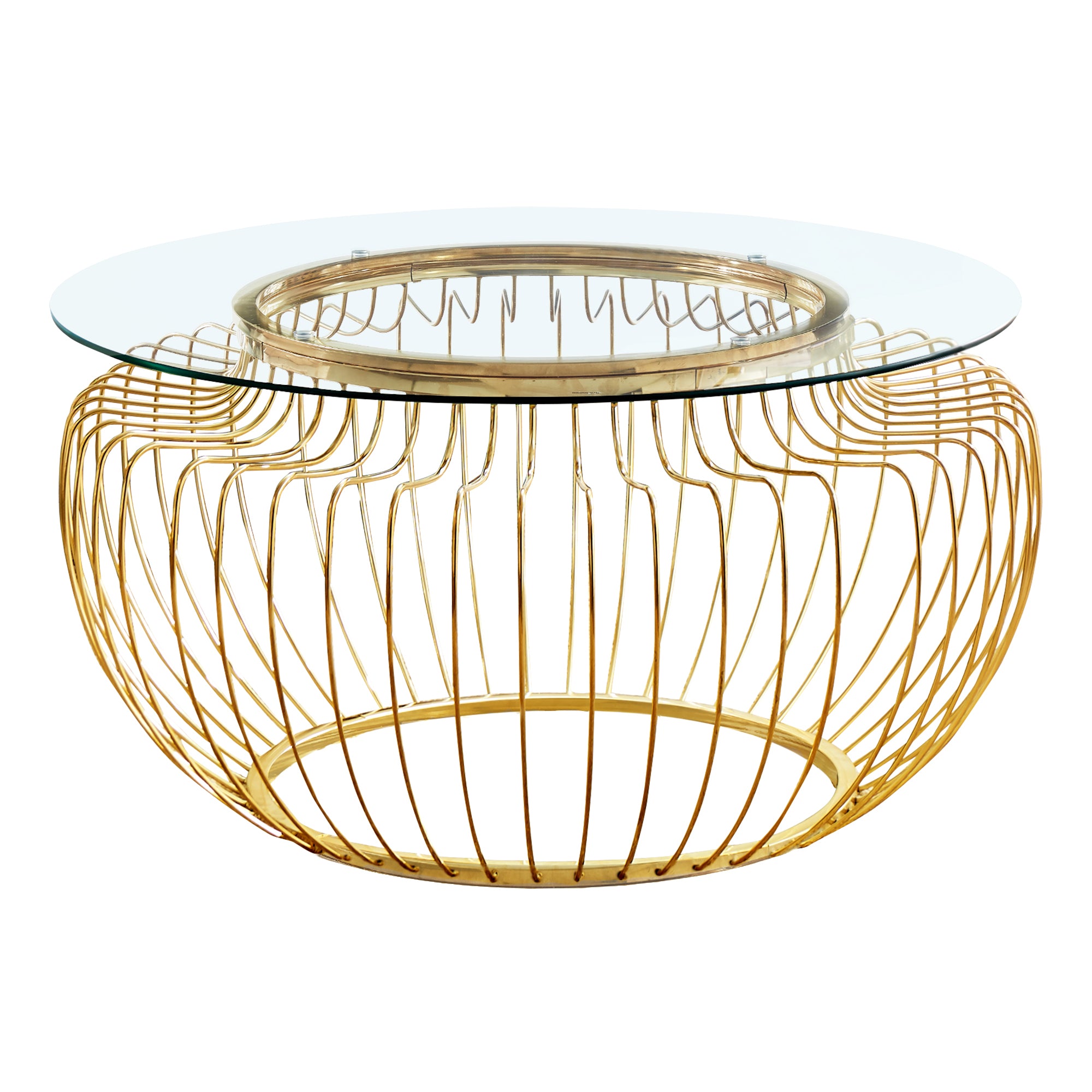 Coffee Table - 36Dia / Gold Metal With Tempered Glass