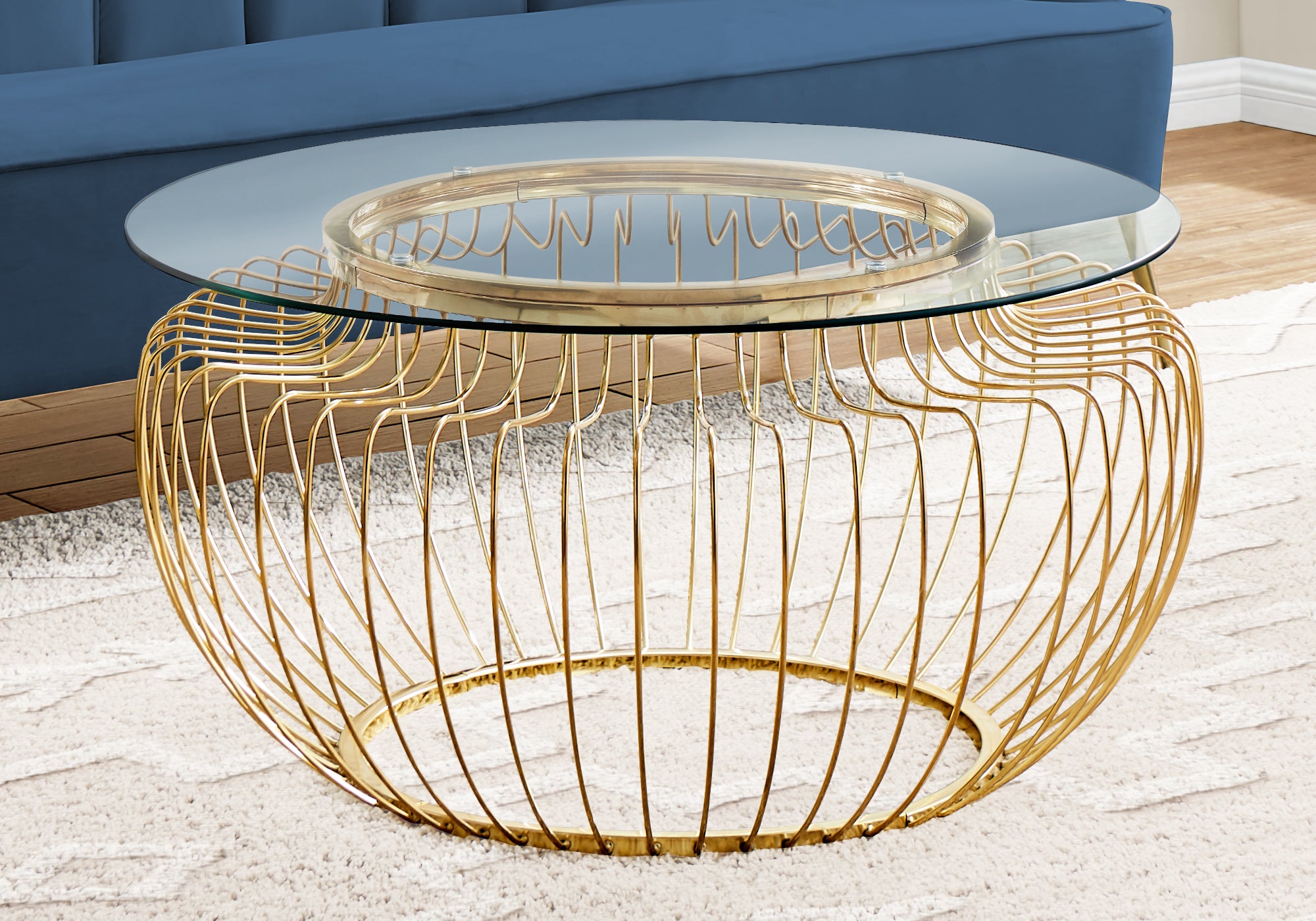 Coffee Table - 36Dia / Gold Metal With Tempered Glass