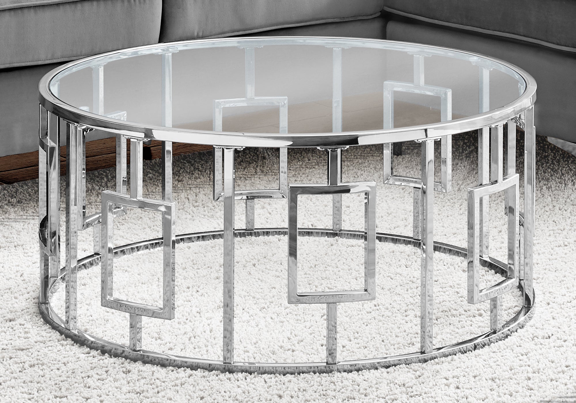 Coffee Table - 36Dia / Chrome Metal With Tempered Glass