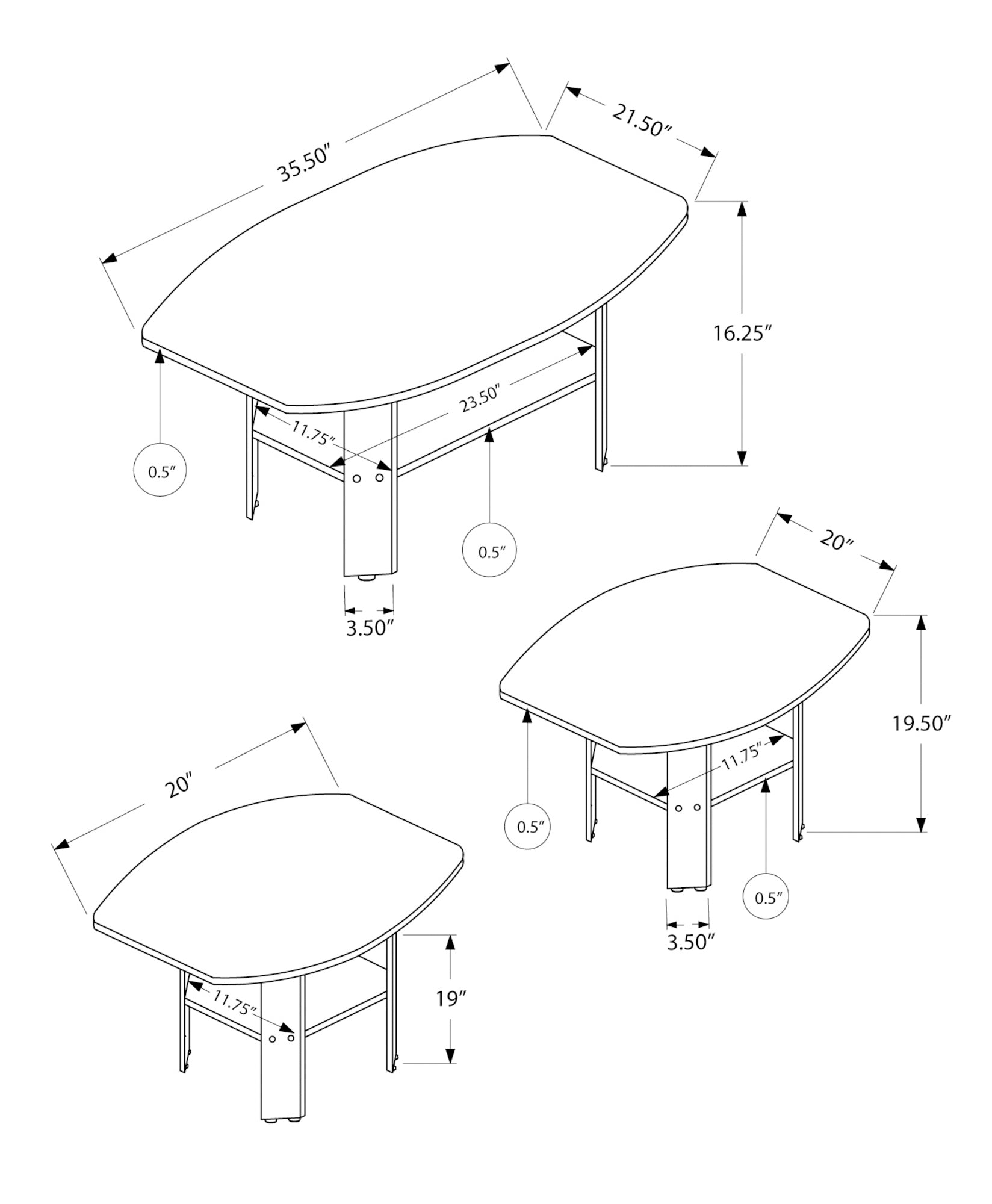Table Set - 3Pcs Set / Black / Grey Top