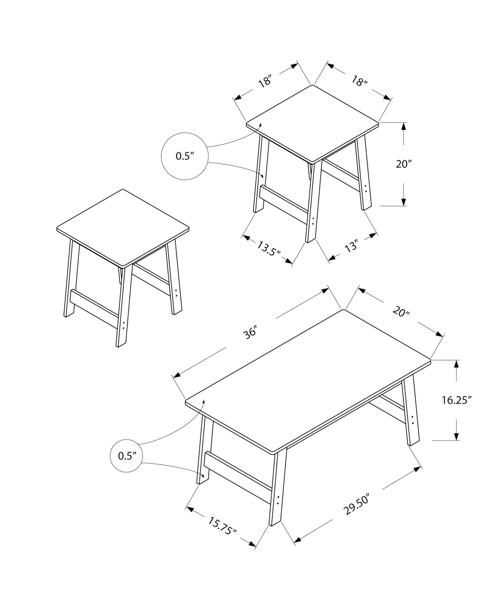 Table Set - 3Pcs Set / Dark Taupe
