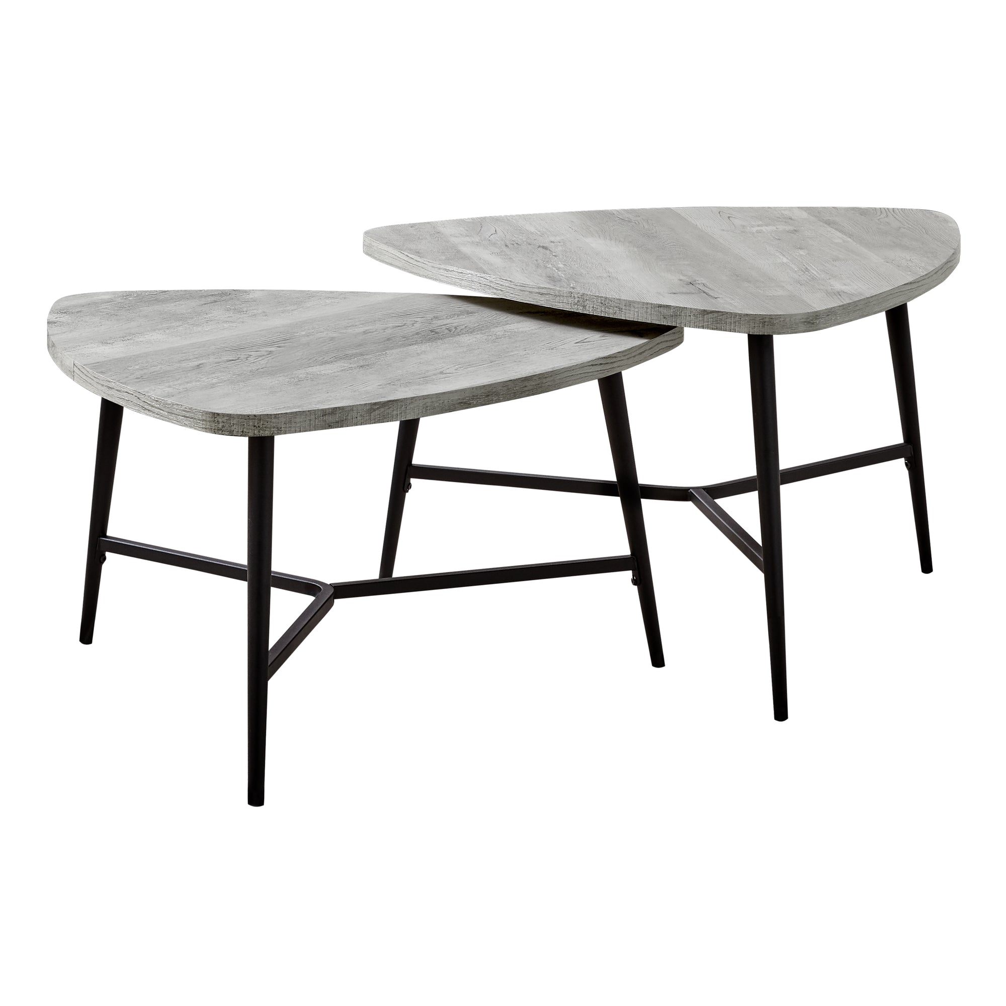 Table Set - 2Pcs Set / Grey Reclaimed Wood / Black Metal