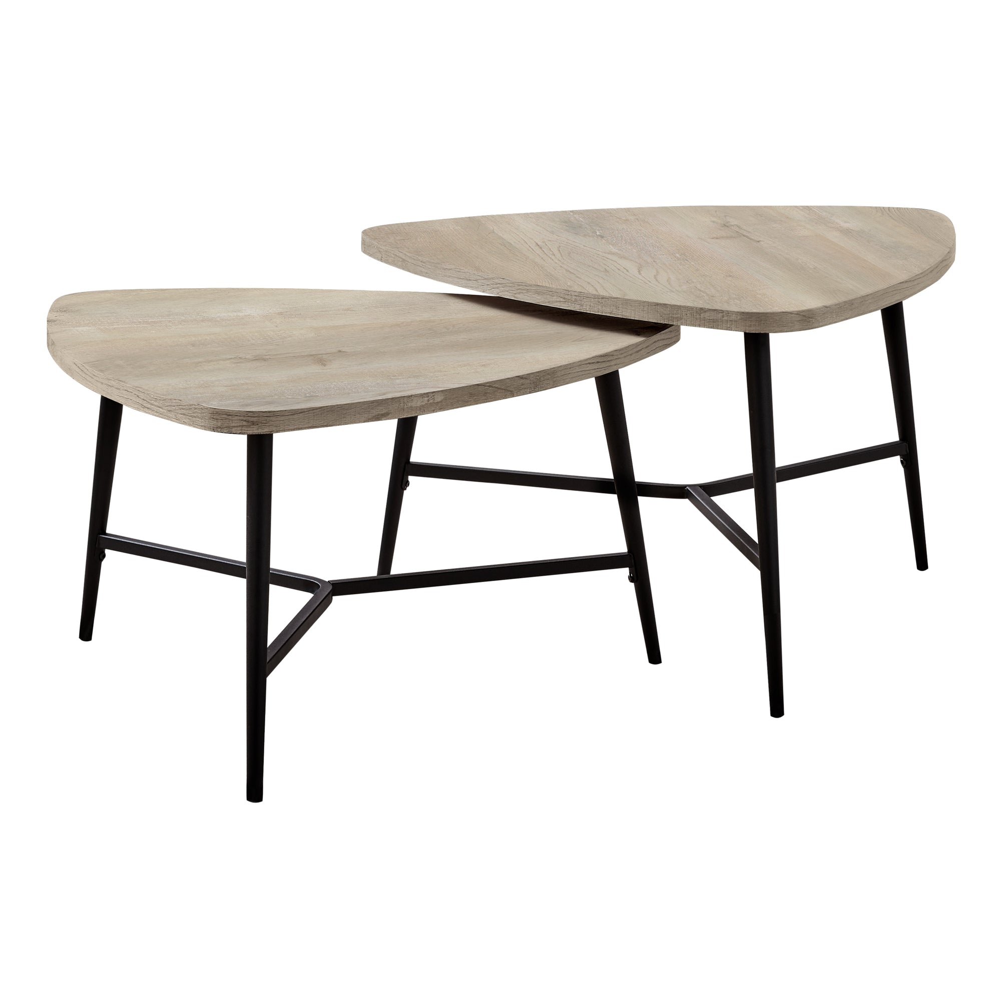 Table Set - 2Pcs Set / Taupe Reclaimed Wood / Black Metal