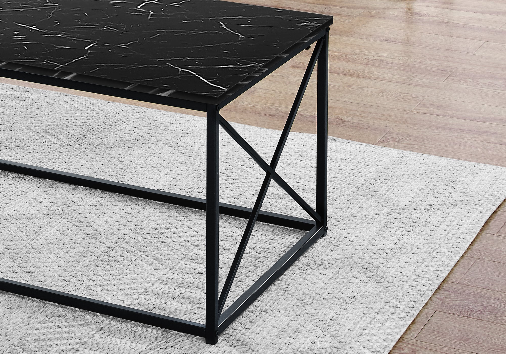 Table Set - 3Pcs Set / Black Marble / Black Metal