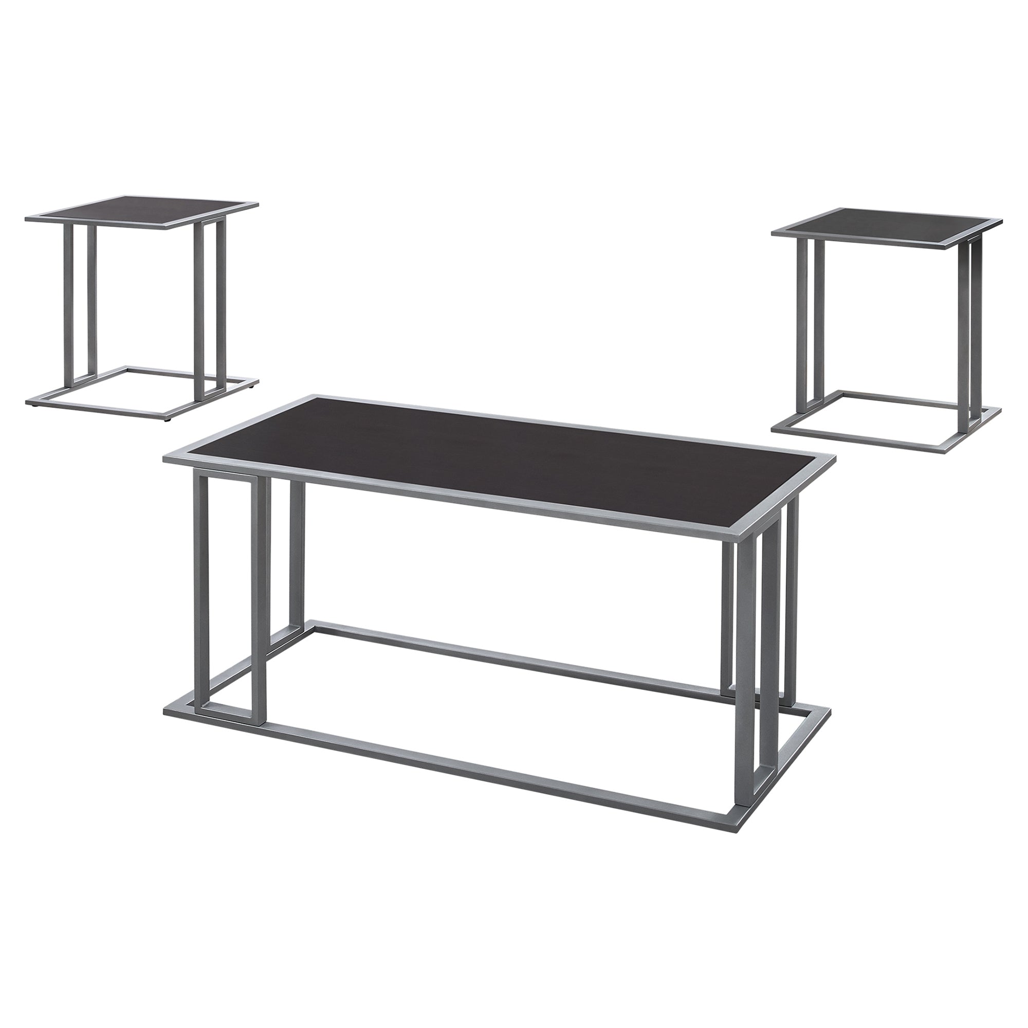 Table Set - 3Pcs Set / Espresso / Silver Metal